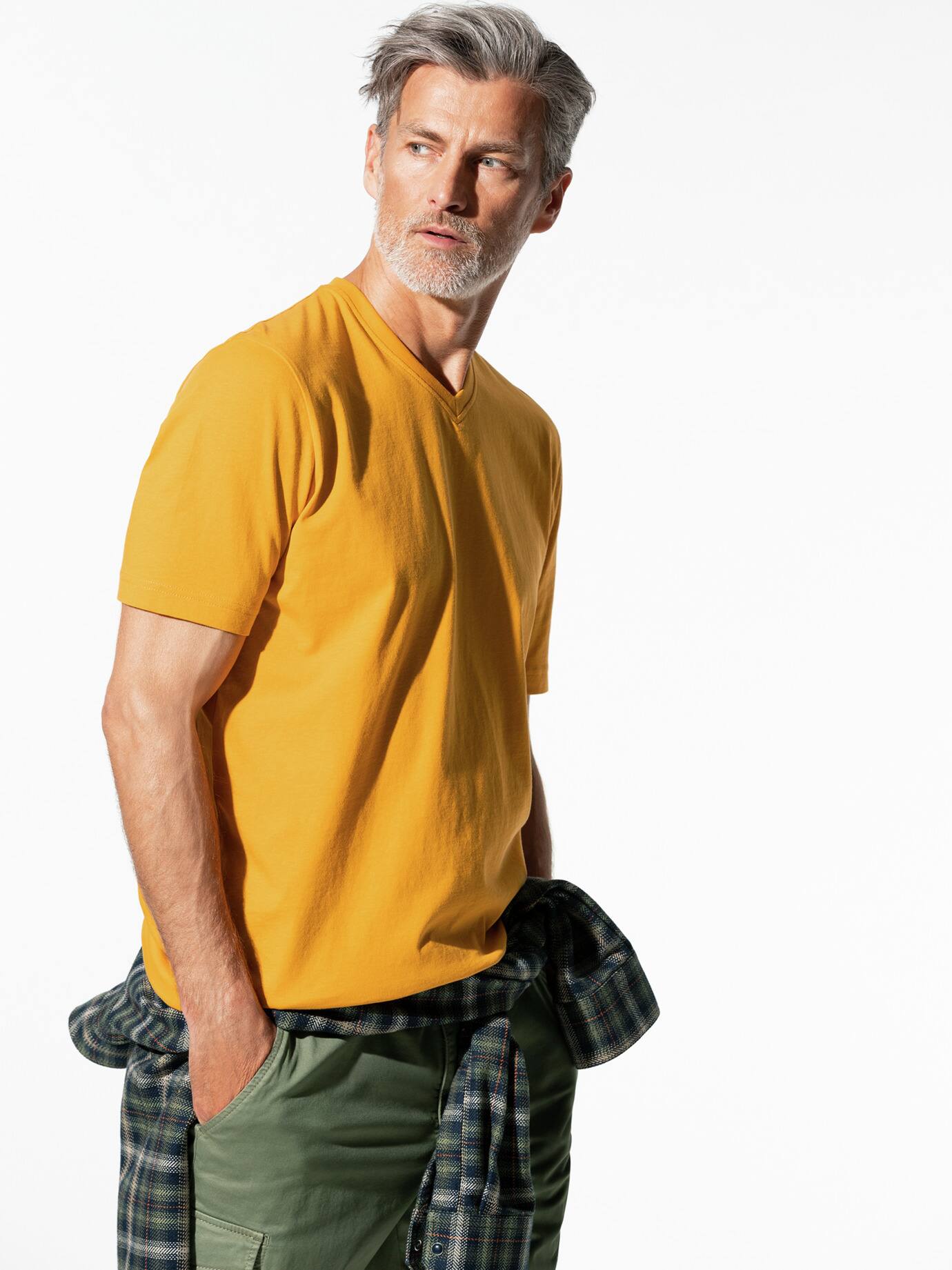 Walbusch V-Neck T-Shirt Yellow 50 2