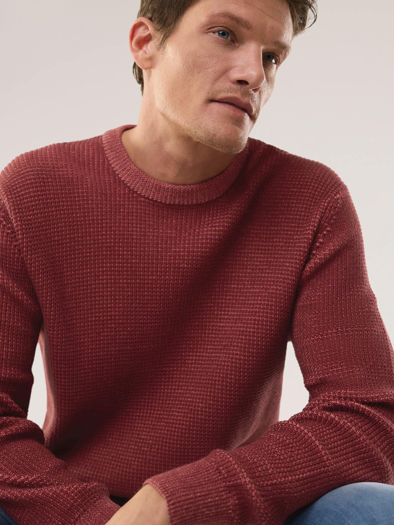 Walbusch Strukturpullover Bicolor, normale Größen, Farbe Rot, 52, reine Baumwolle effektvoll gestrickt Herren 2