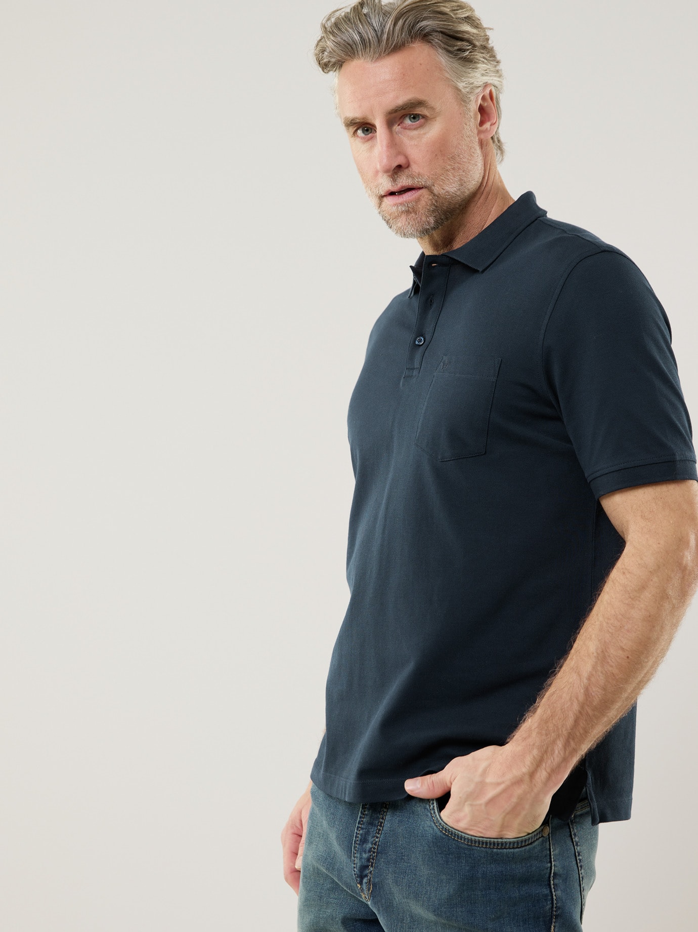 Walbusch Pique Polo Pima Cotton Blue 50 10