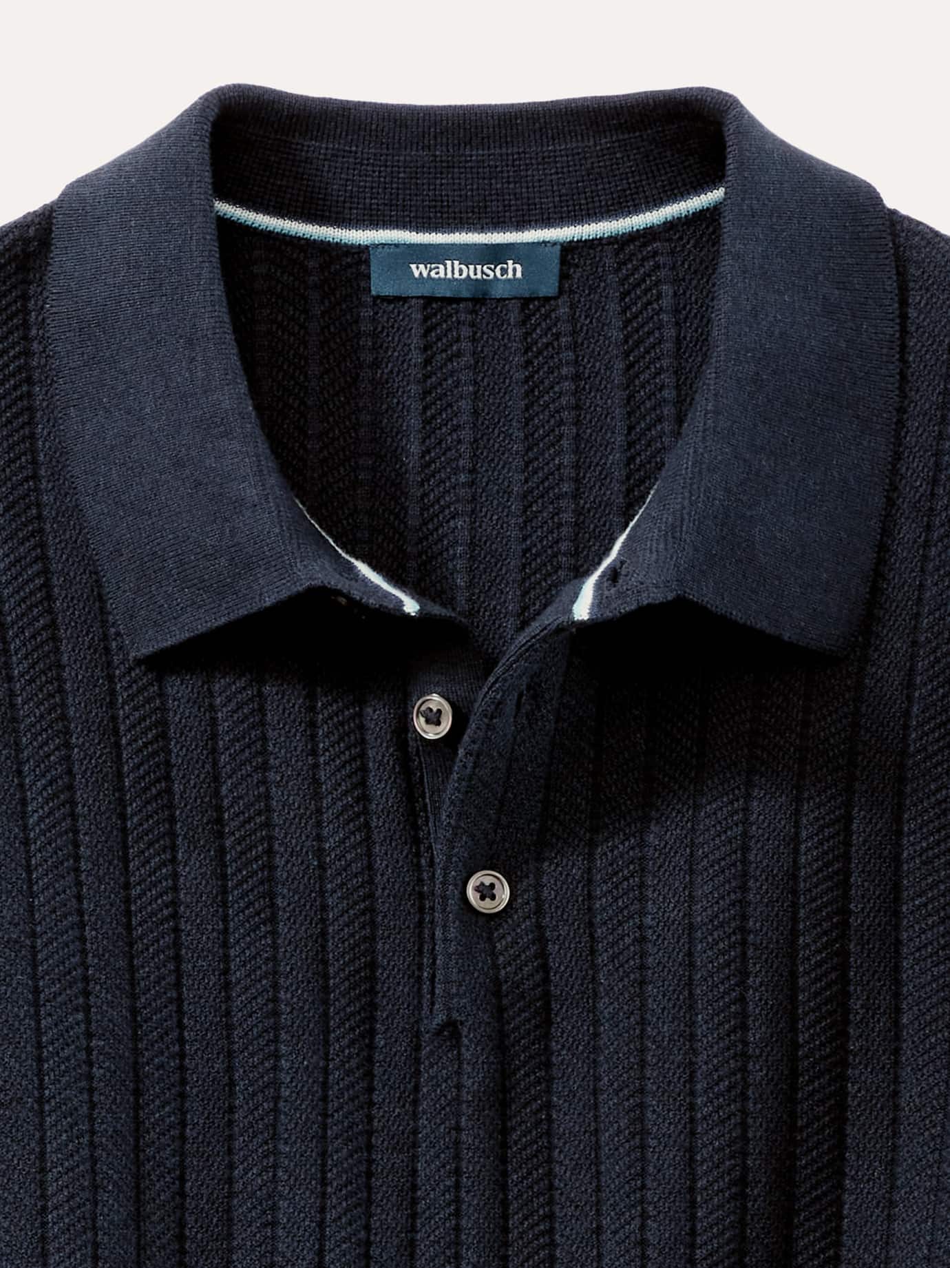 Walbusch Baumwoll-Strickpolo, , Farbe Blau, 54, hautsympathische Baumwolle echte Perlmutt-Knöpfe Herren 4