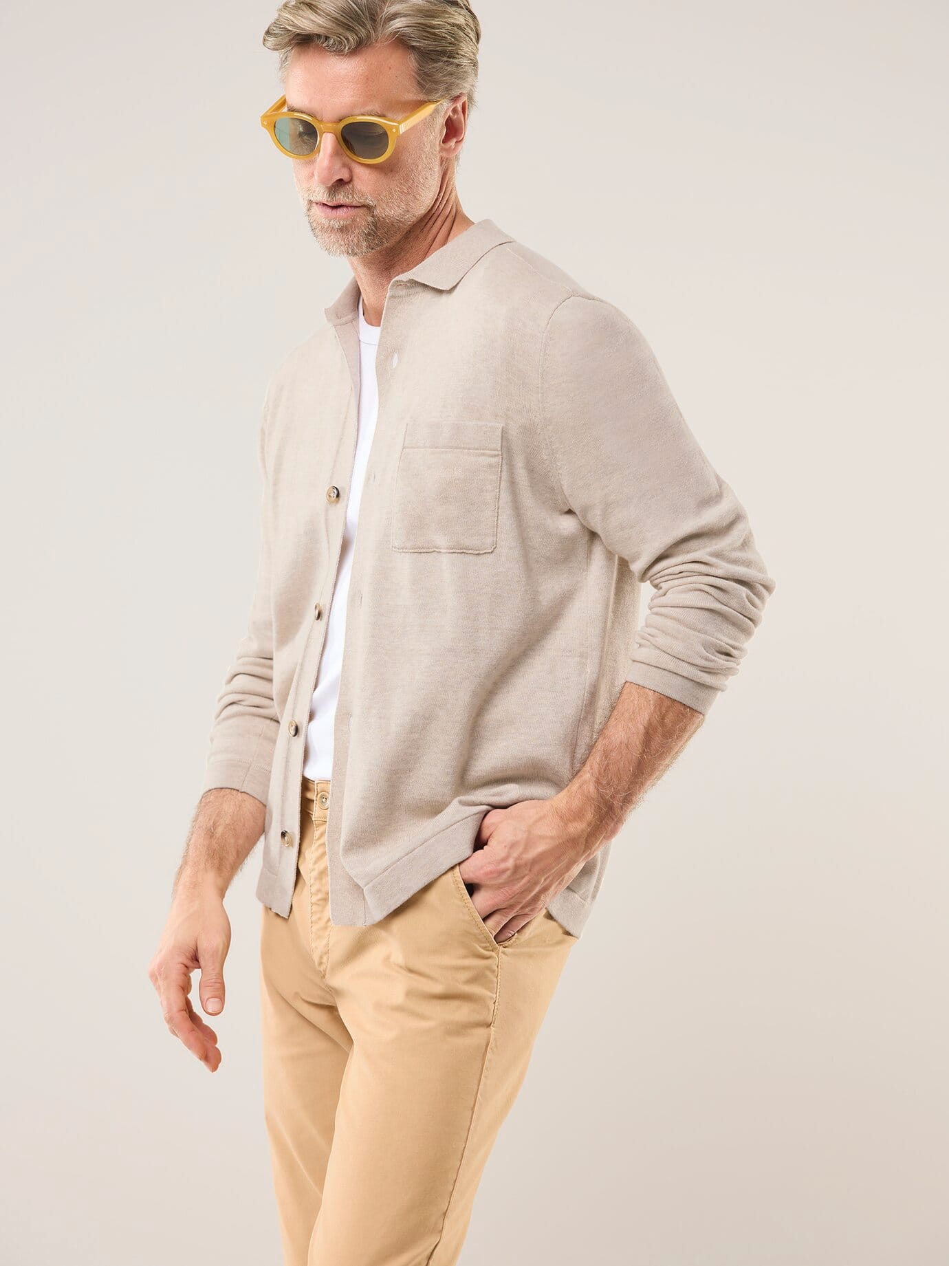 Walbusch Knitted Polo Shirt Beige 52 2