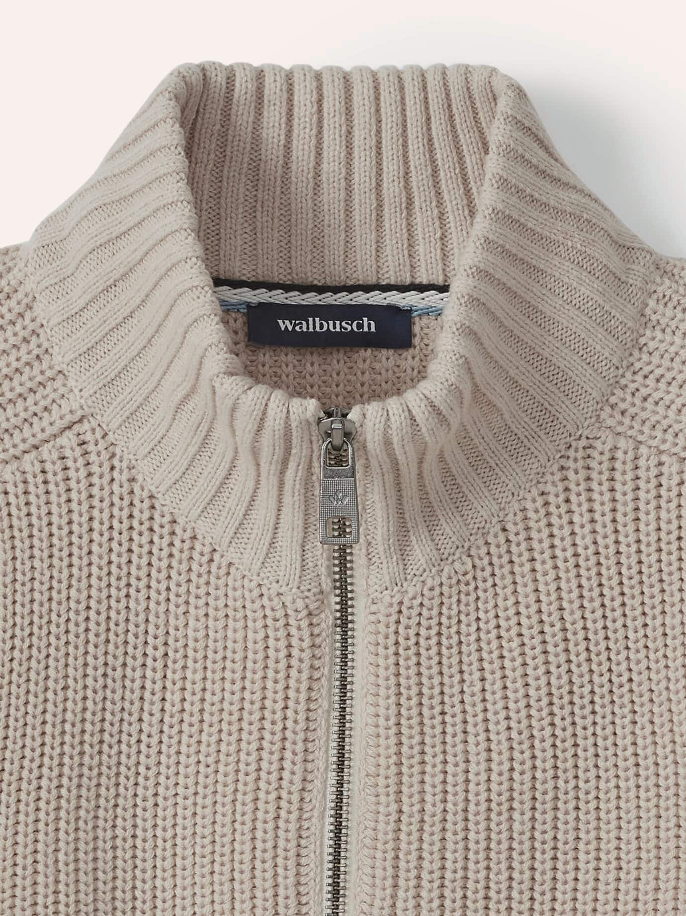 Walbusch Zip-Jacke Patenstrrick, normale Größen, Farbe Beige, 54, strapazierfähiger Baumwollmix moderner Patentstrick Herren 4