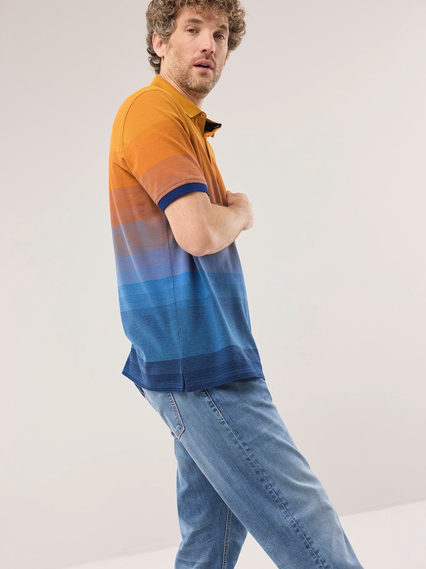 Walbusch Ombre Streifenpolo Hitzefrei Orange 56 3