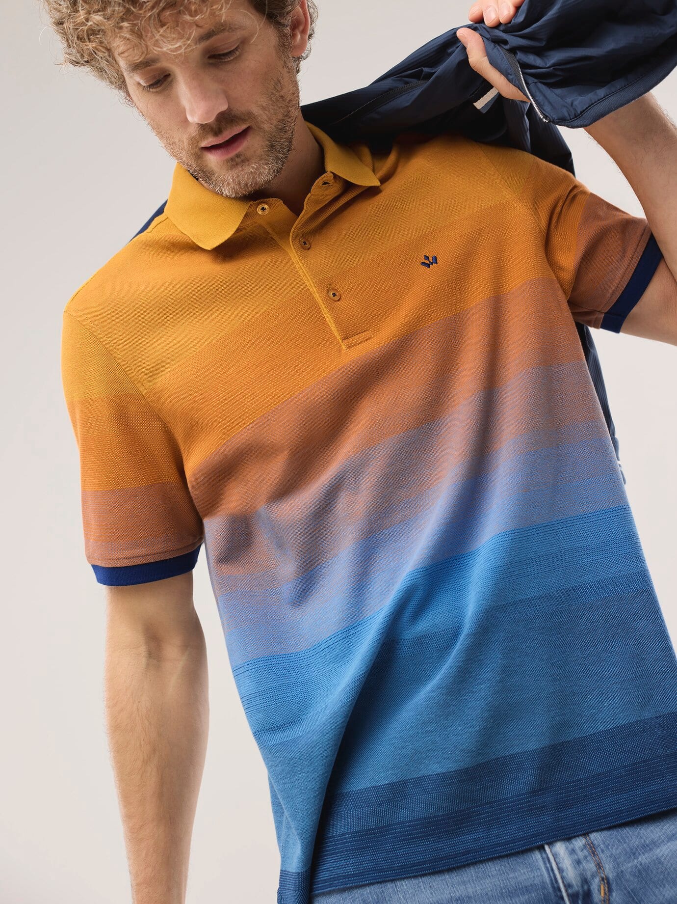 Walbusch Ombre Streifenpolo Hitzefrei Orange 56 2