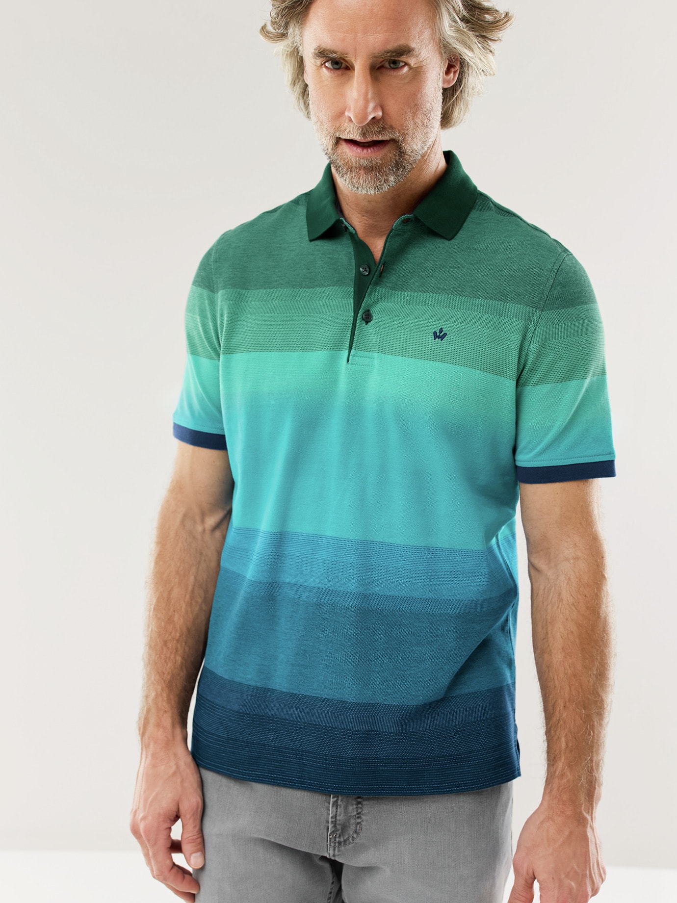 Walbusch Ombre Streifenpolo Hitzefrei Polo Blau 58/60 2