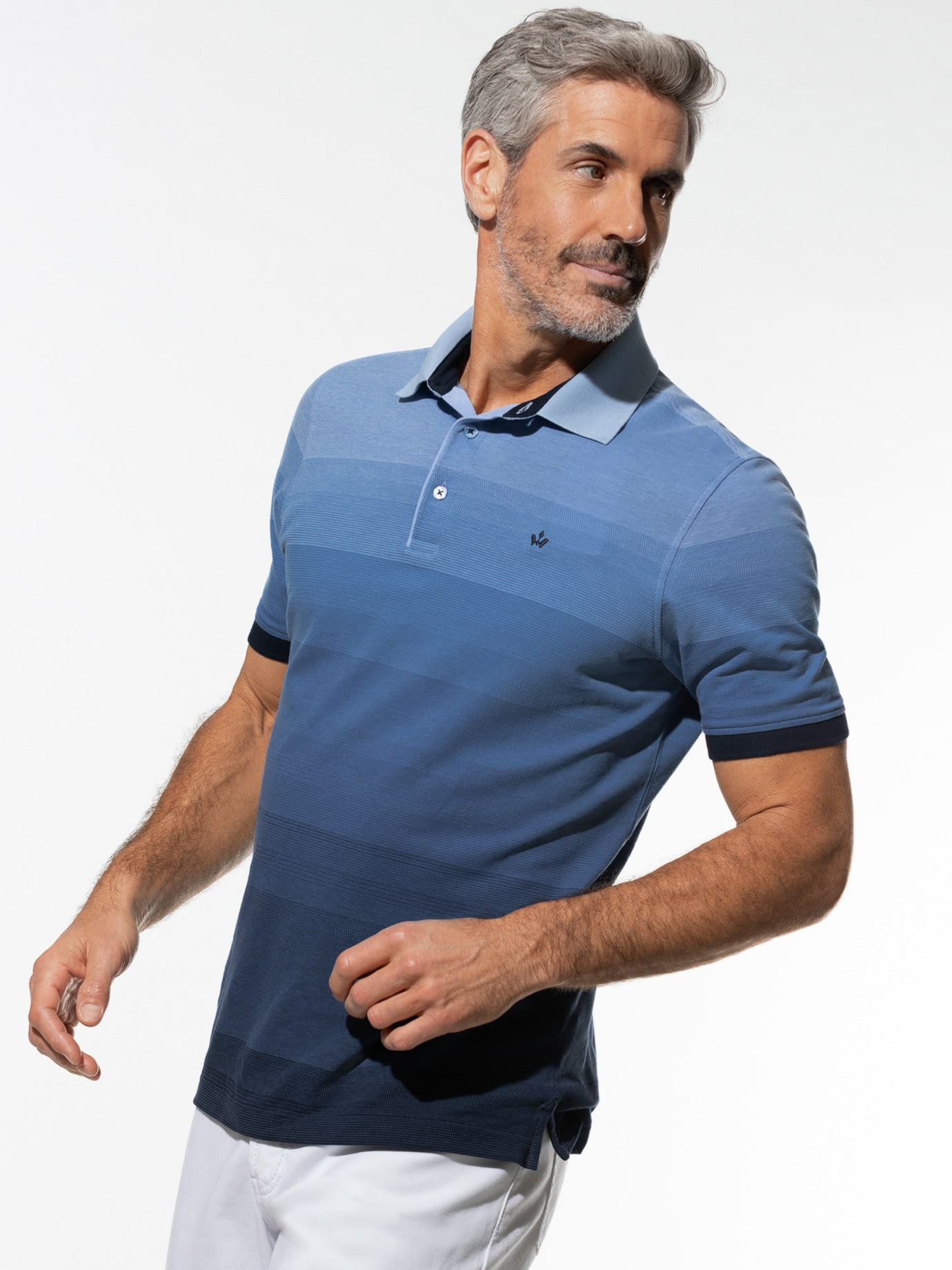 Walbusch Ombre Streifenpolo Hitzefrei Polo Blau 58/60 6