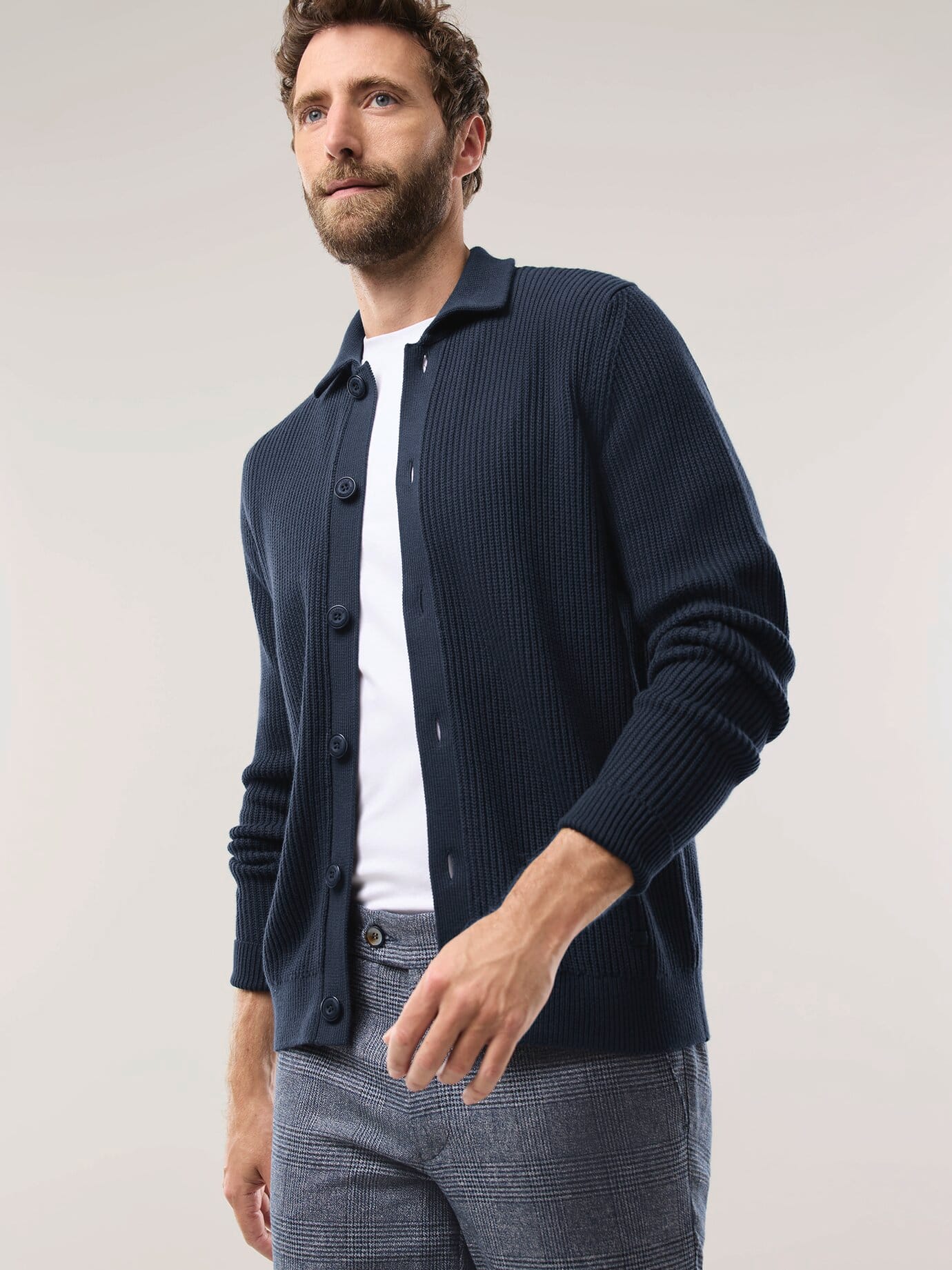 Walbusch Polo Cardigan Blue 58/60 Cotton 2
