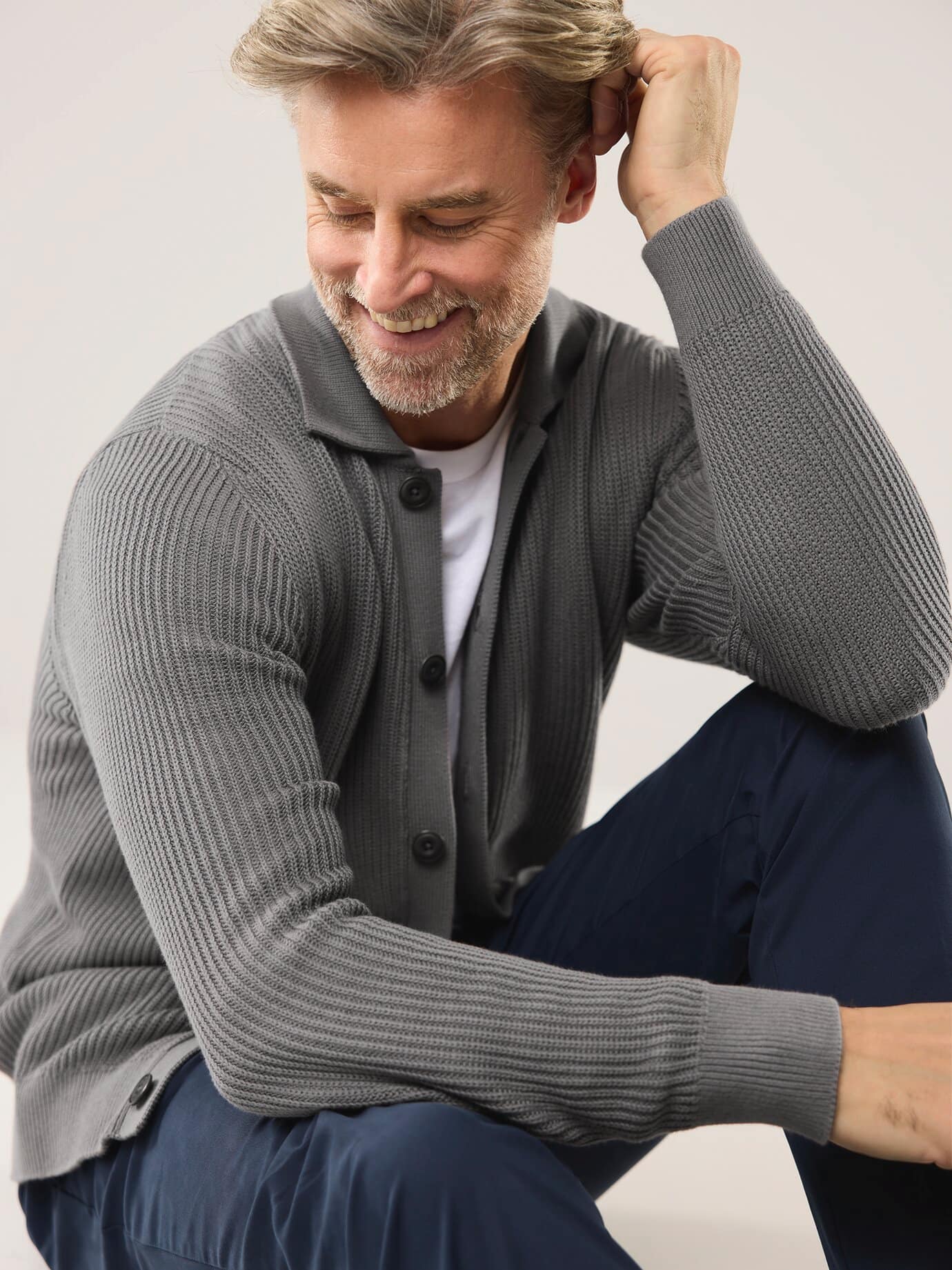 Cardigan polo côtelé Walbusch Gris 54 2