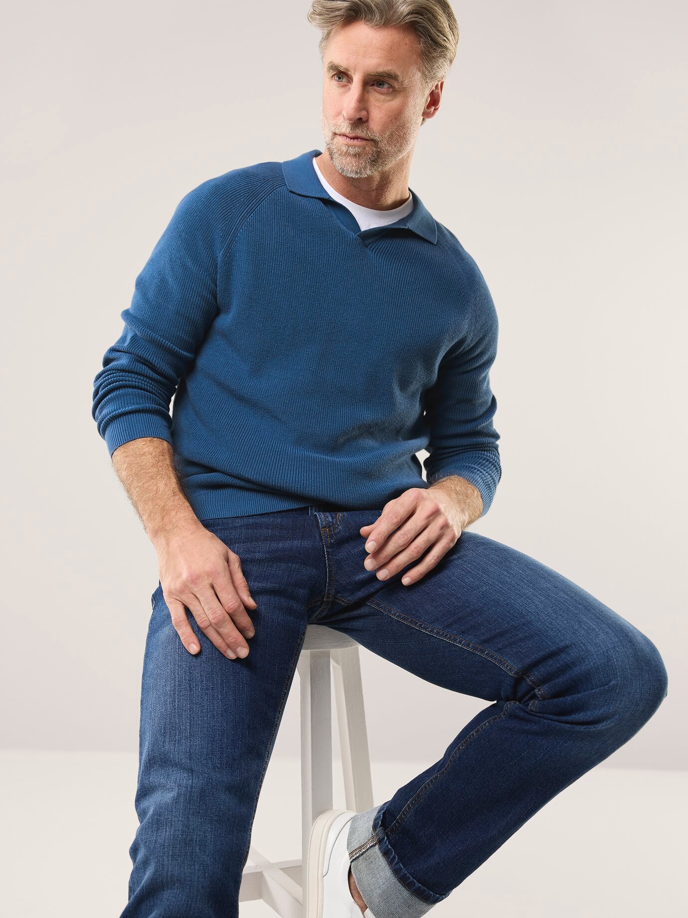 Walbusch Ribbed Polo Sweater Blue Size 52 7