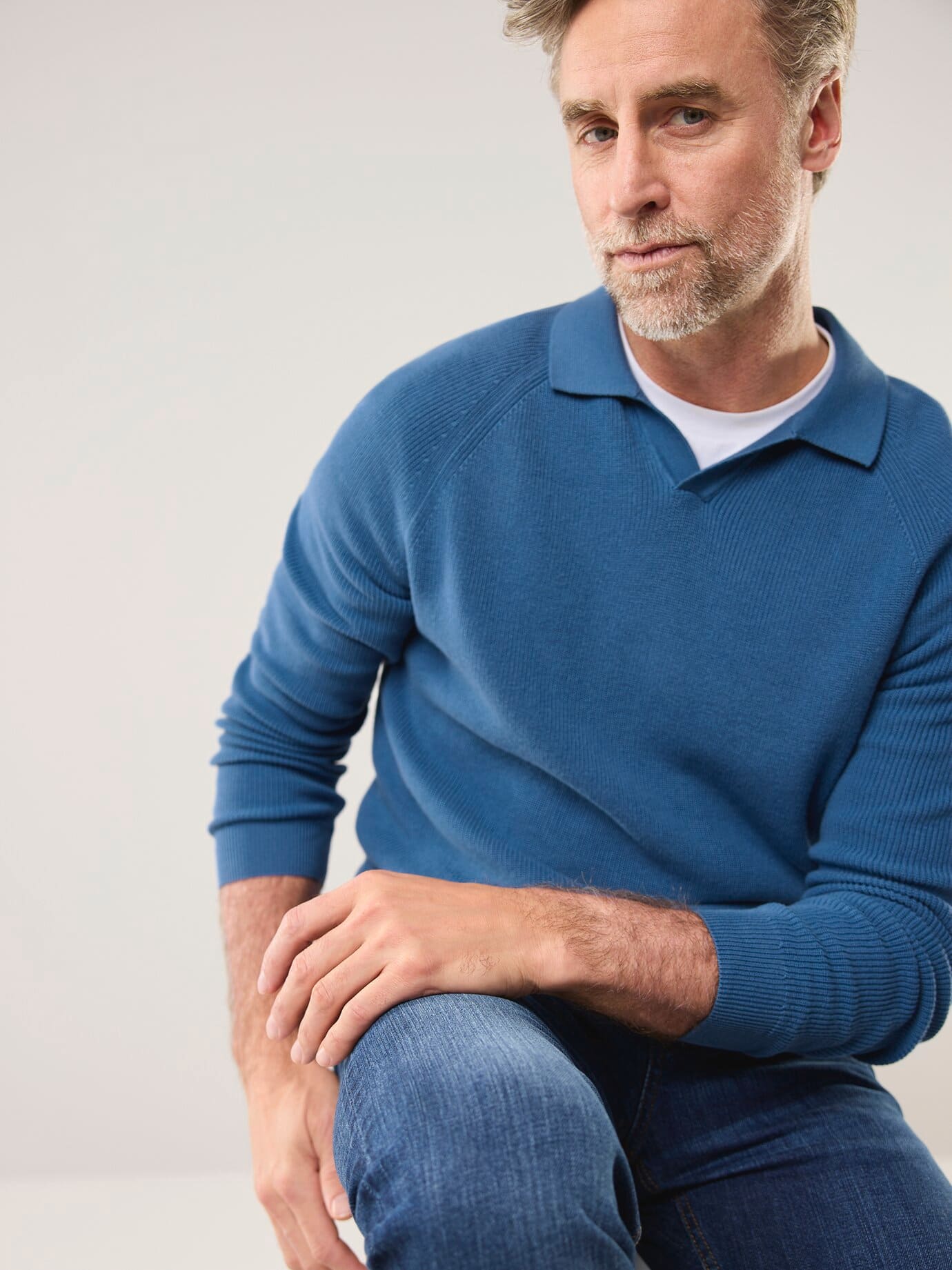 Walbusch Ribbed Polo Sweater Blue Size 52 6
