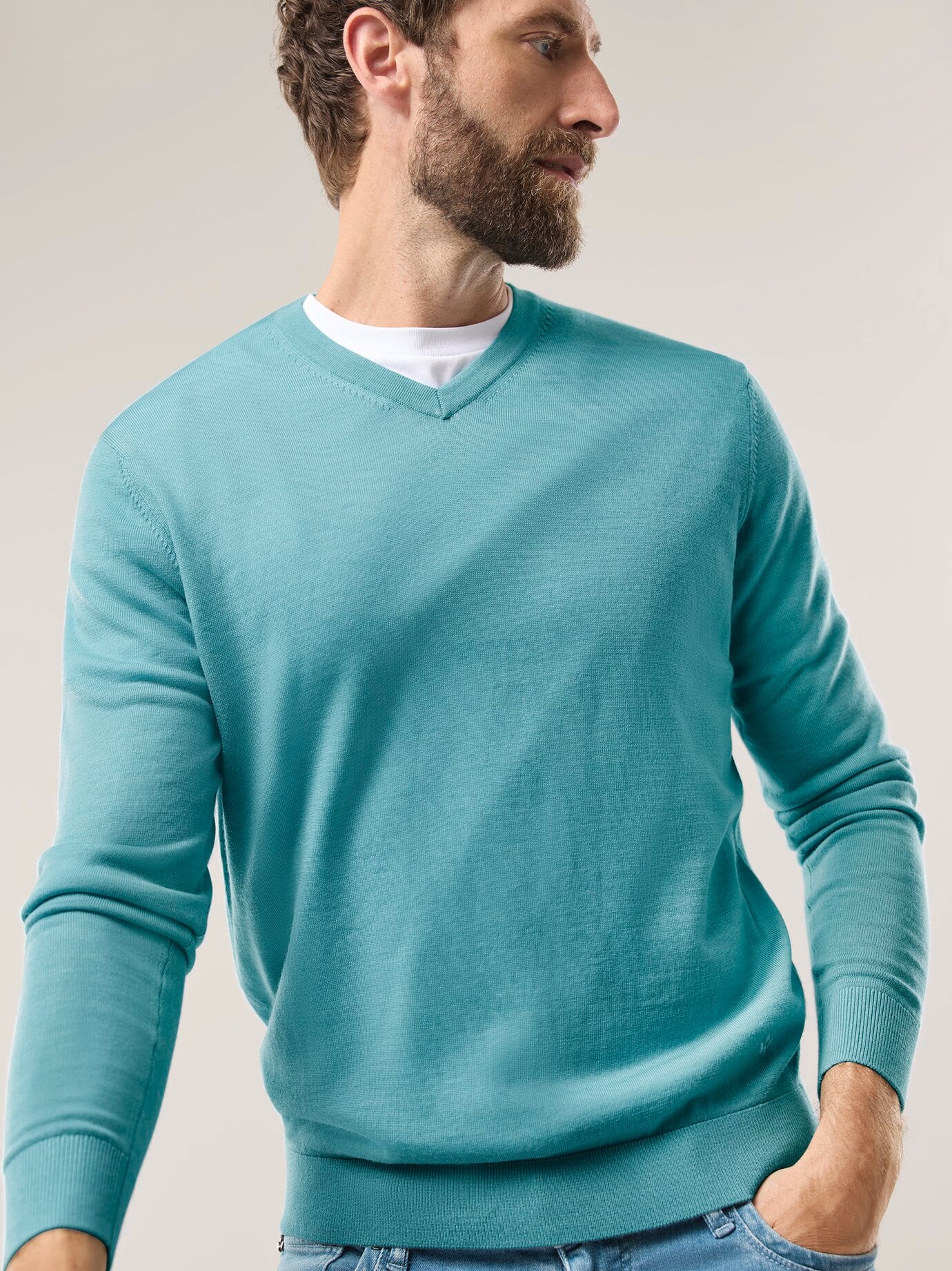 Walbusch V-Pullover Merino Extrafein Green 58/60 3