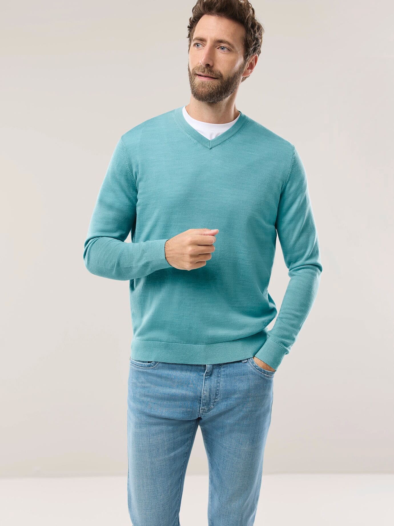 Walbusch V-Pullover Merino Extrafein Green 58/60 2