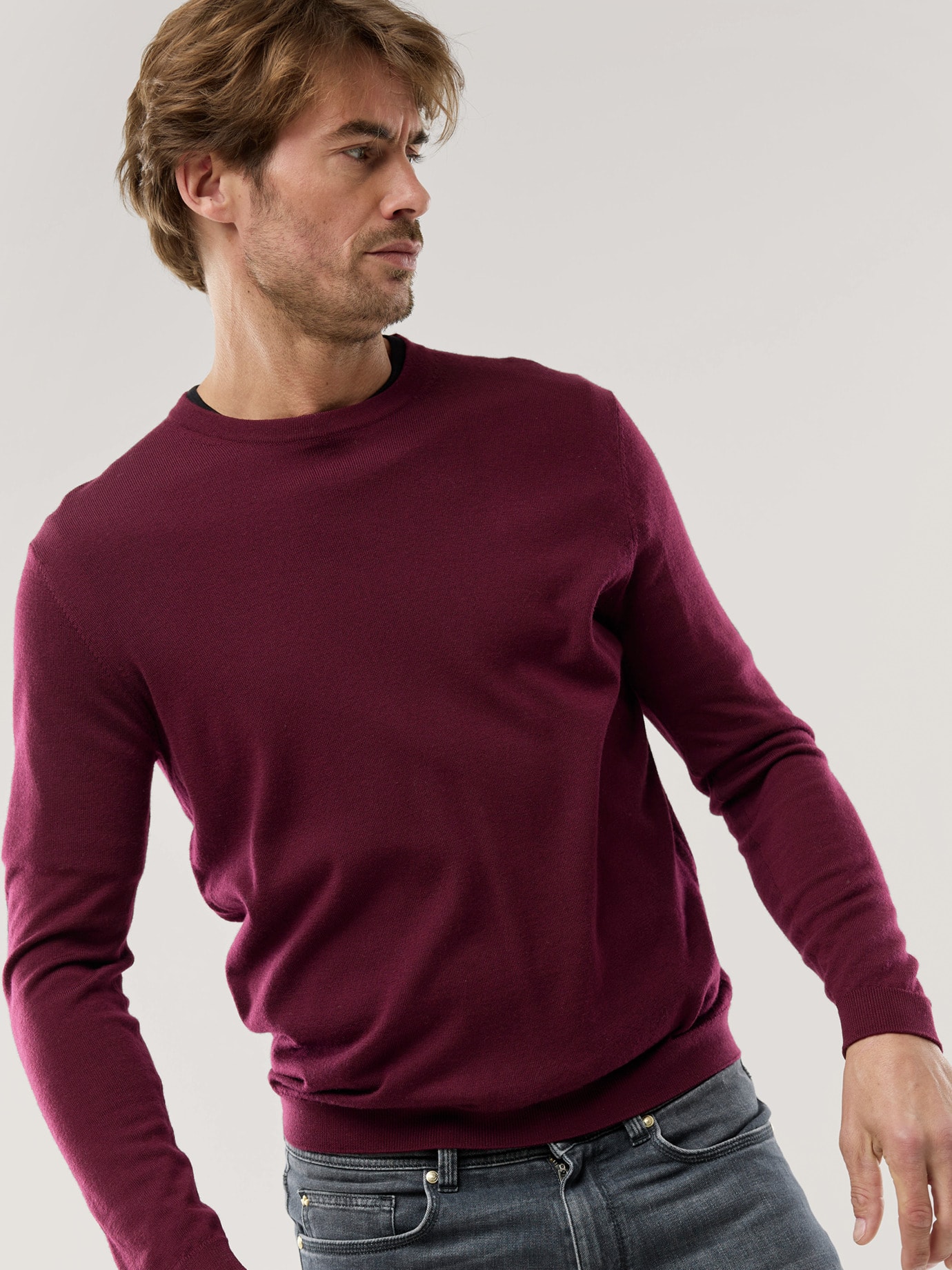 Walbusch Rundhals-Pullover Merino Extrafein, , Farbe Rot, 50, reine, extrafeine Merinowolle temperaturausgleichend Herren 3