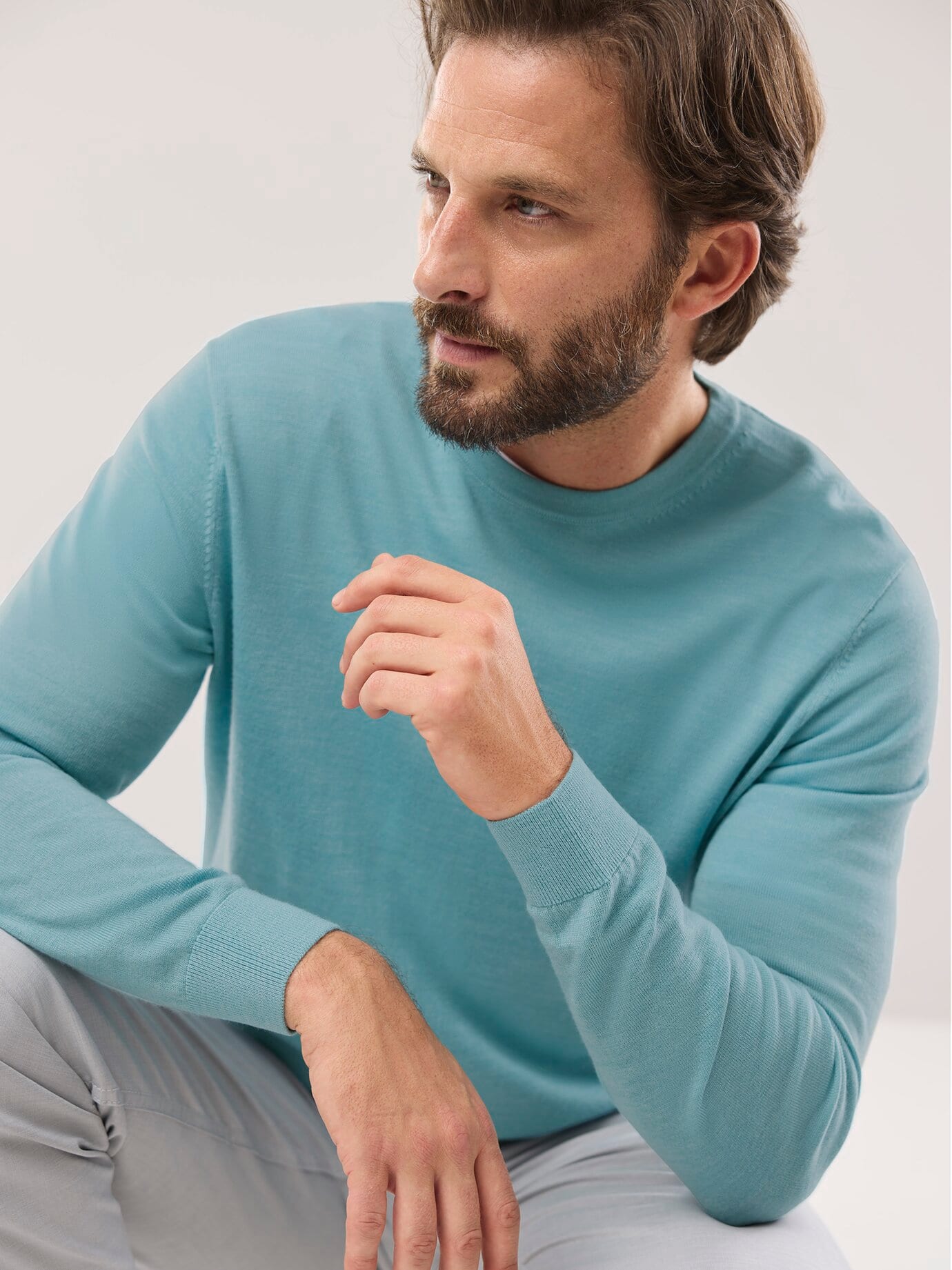 Walbusch Rundhals-Pullover Merino Extrafein Grün 54 3