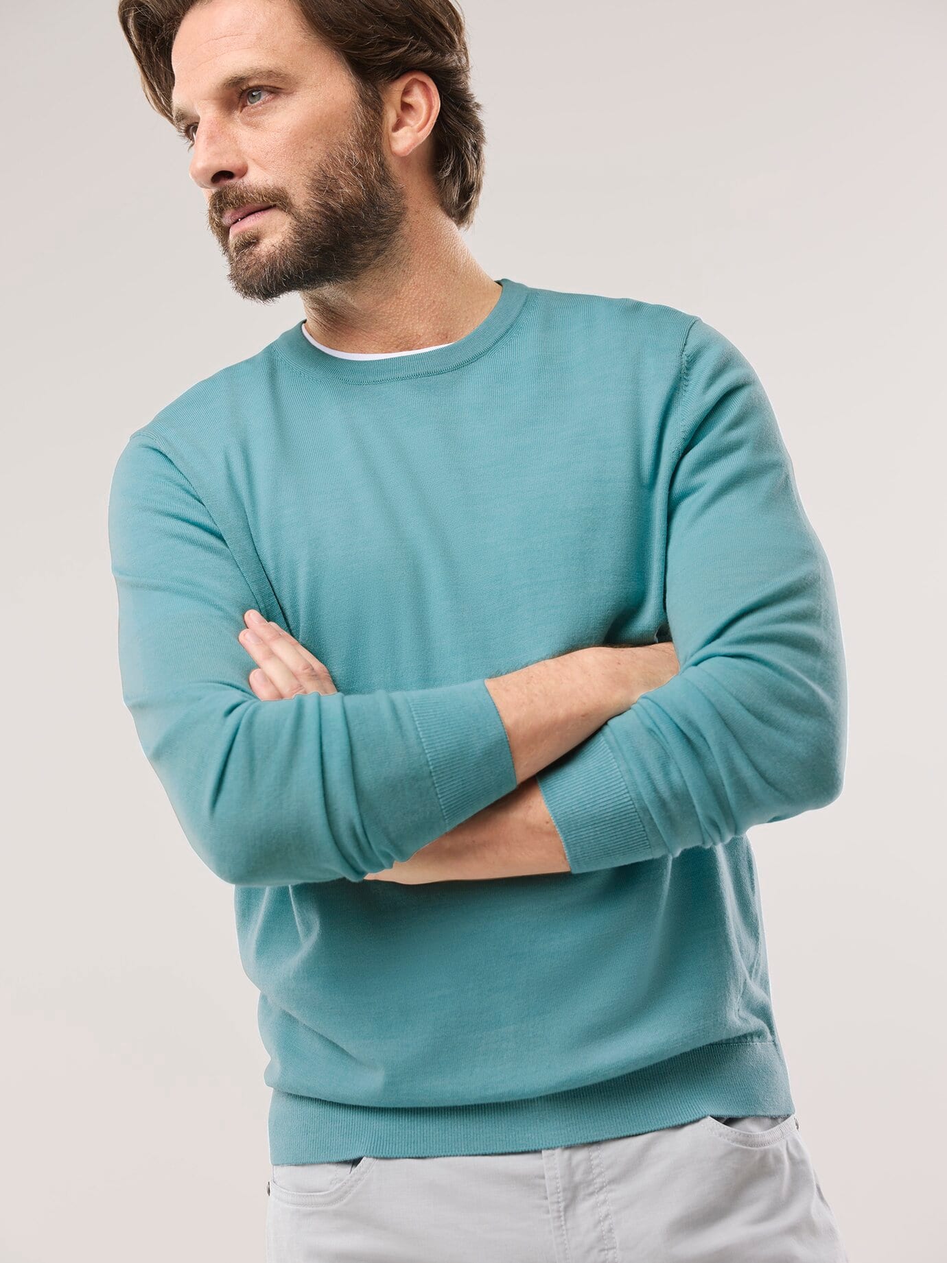 Walbusch Rundhals-Pullover Merino Extrafein Grün 54 2