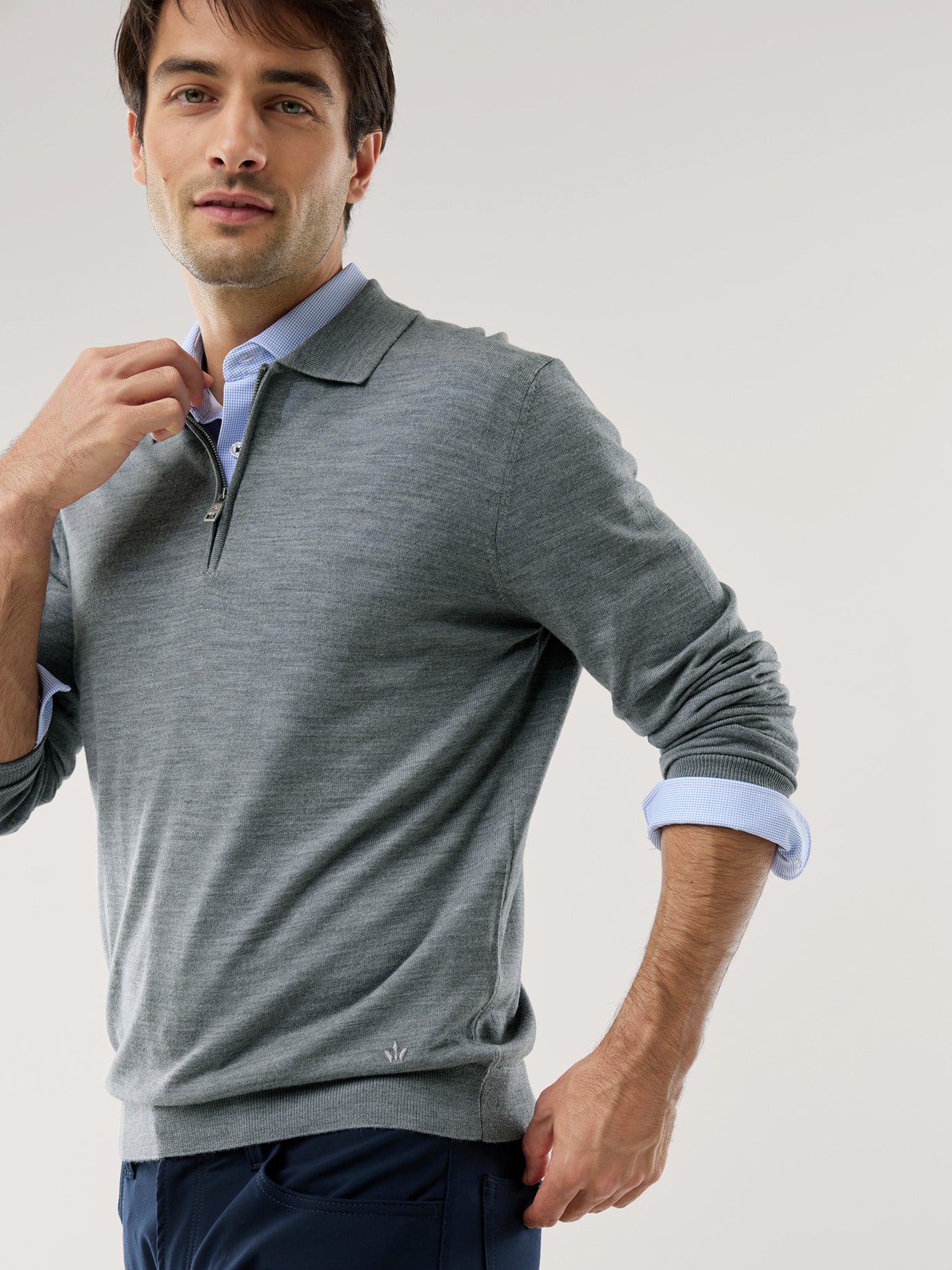 Walbusch Polo-Pullover Merino Extrafein, , Farbe Grau, 54, reine, extrafeine Merinowolle temperaturausgleichend Herren 2