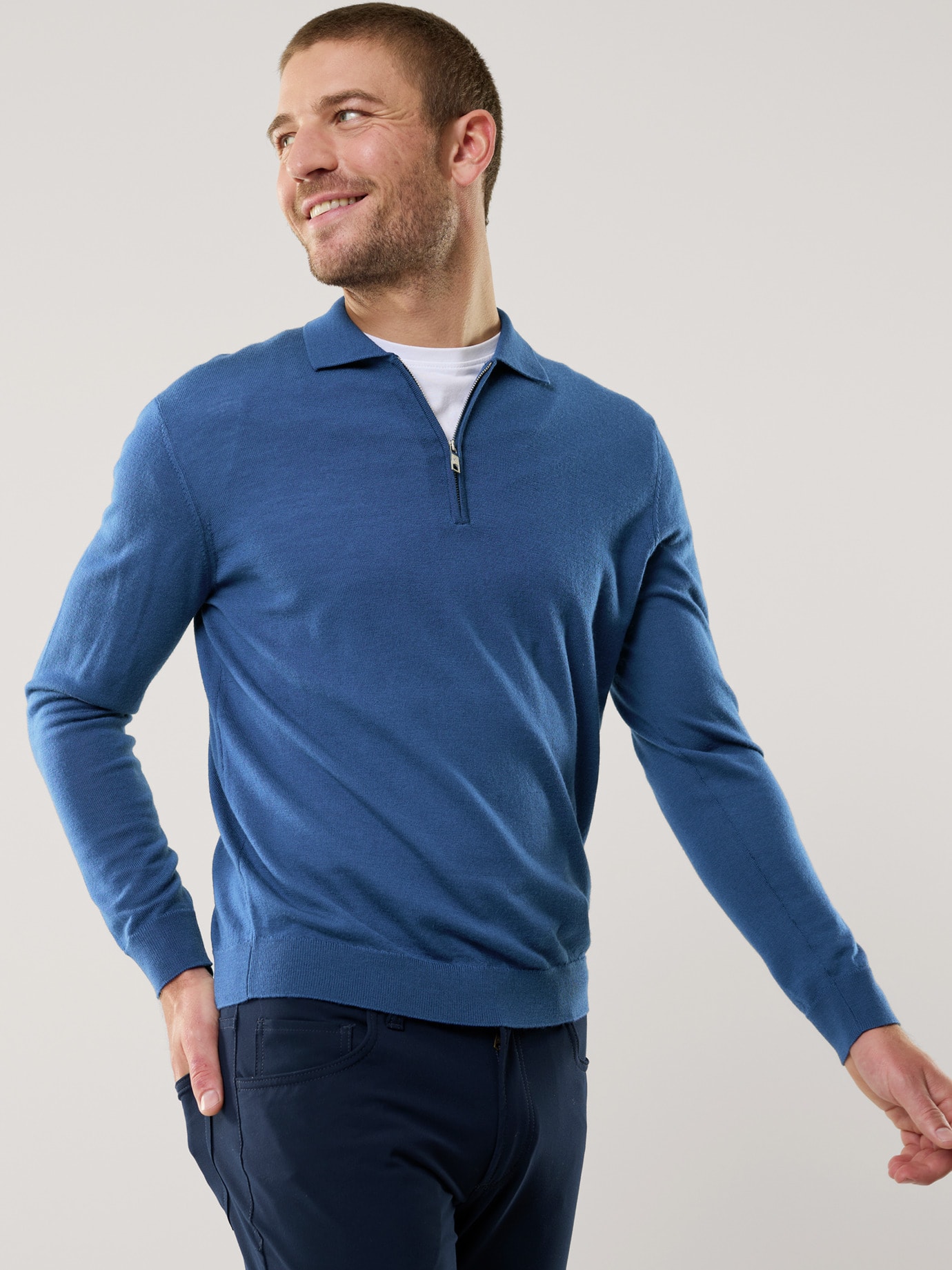Walbusch Polo-Pullover Merino Extrafein Blue 56 6