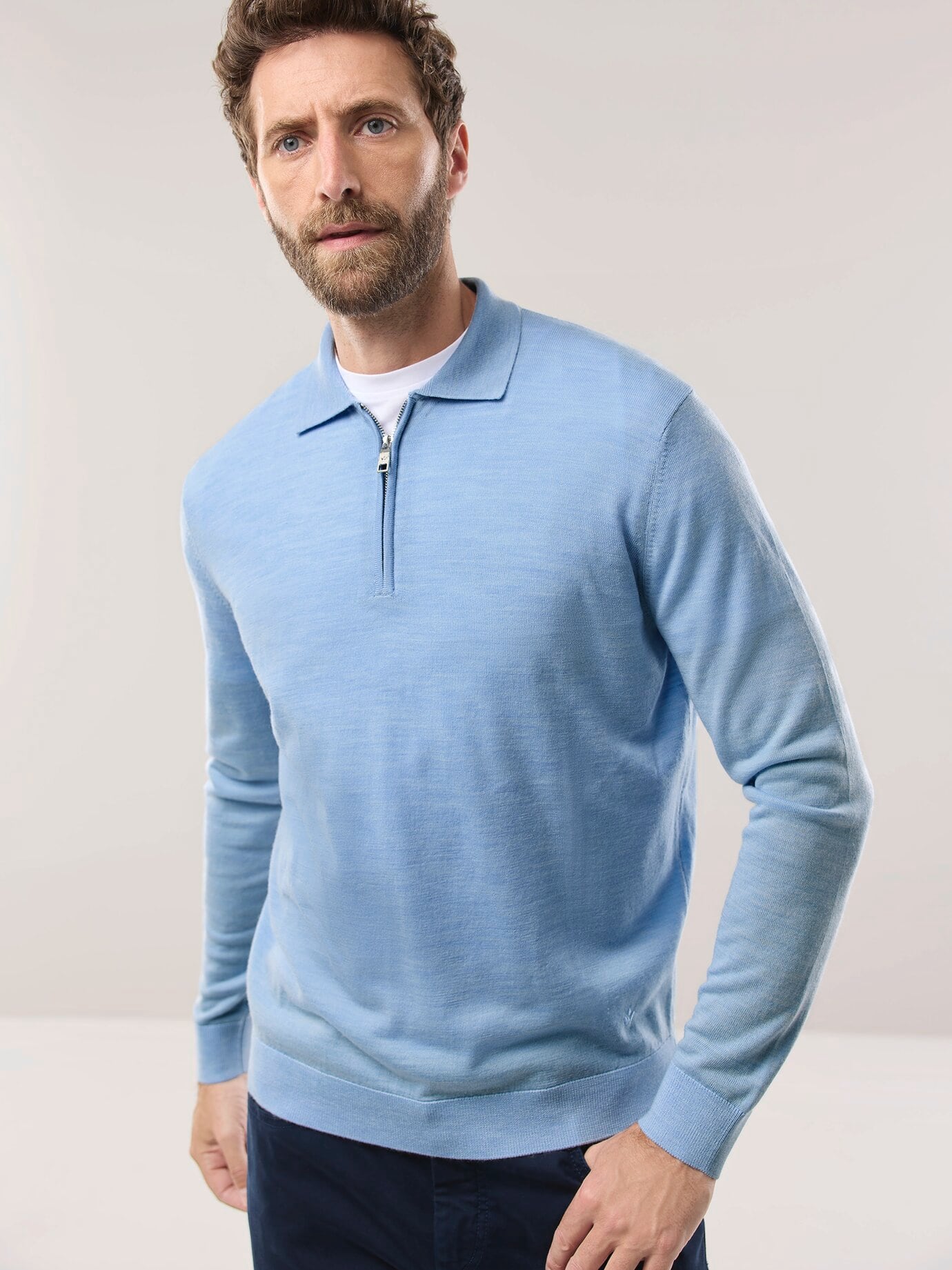 Walbusch Polo-Pullover Merino Extrafein Blue 56 10