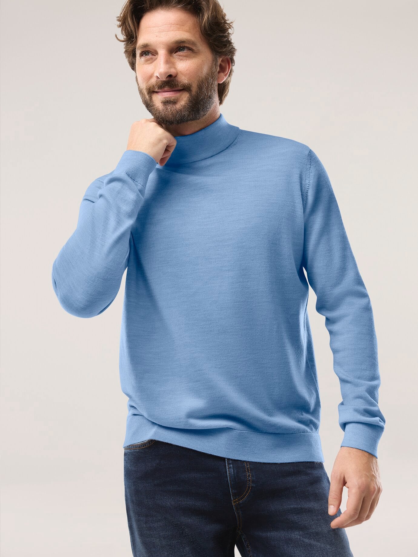 Walbusch Stehbund-Pullover Merino Extrafein, noch offen: Größenlauf, Farbe Blau, 48, reine, extrafeine Merinowolle temperaturausgleichend Herren 2