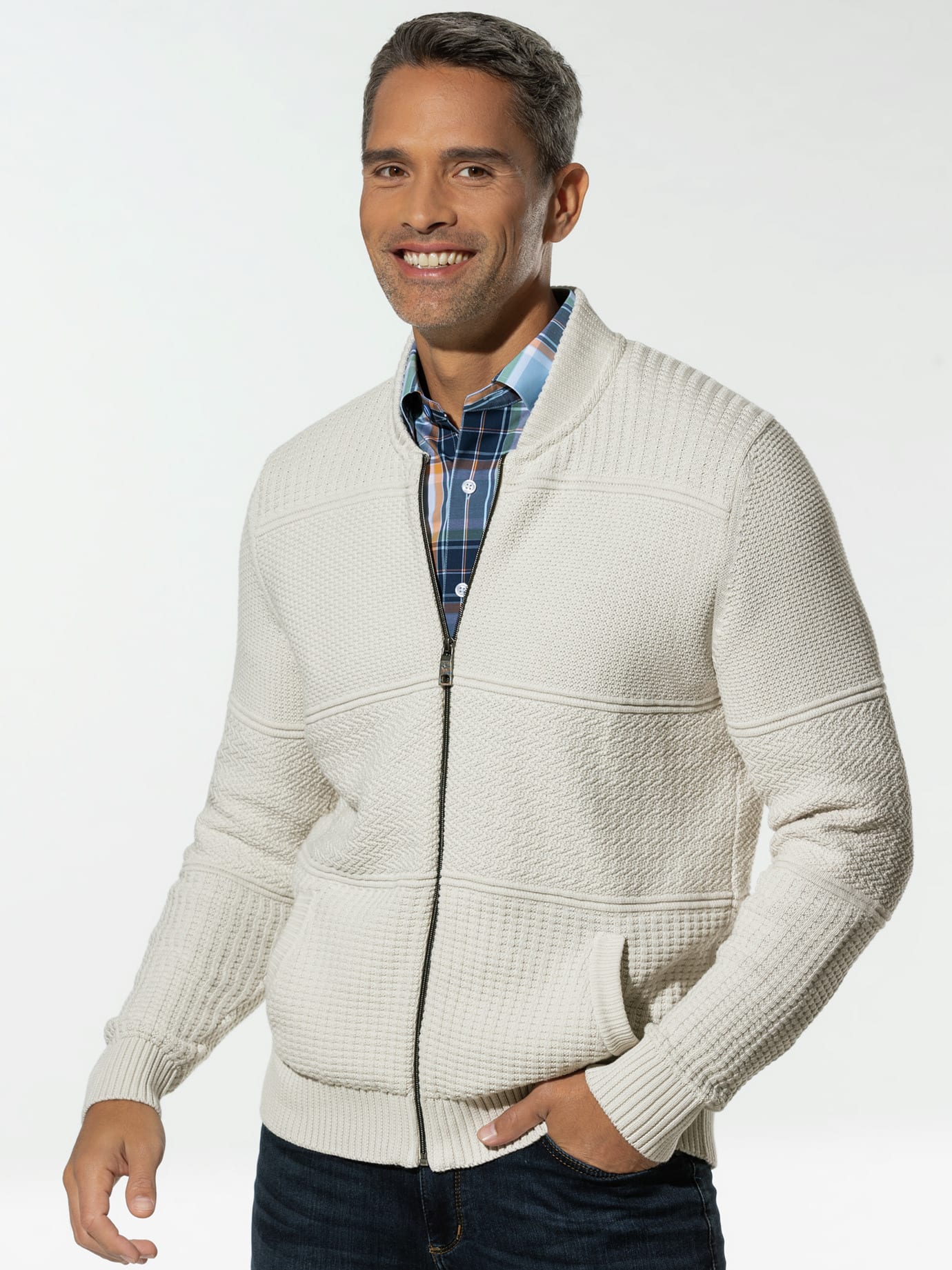 Walbusch Zip-Jacke Strukturmix Beige 56 2
