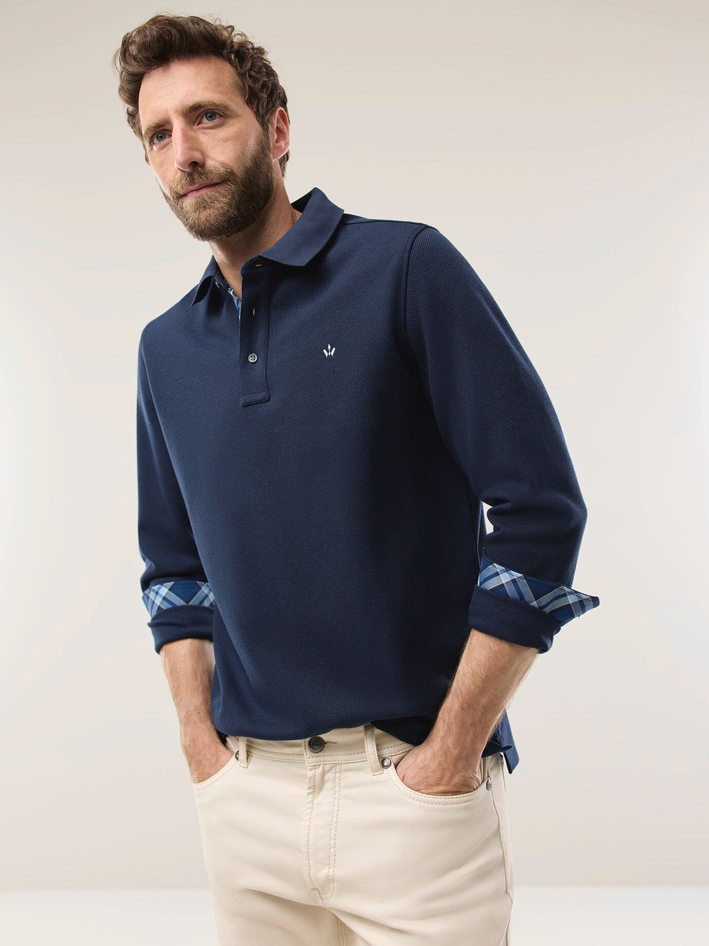 Walbusch Premium Long Sleeve Polo Blue 62/64 6