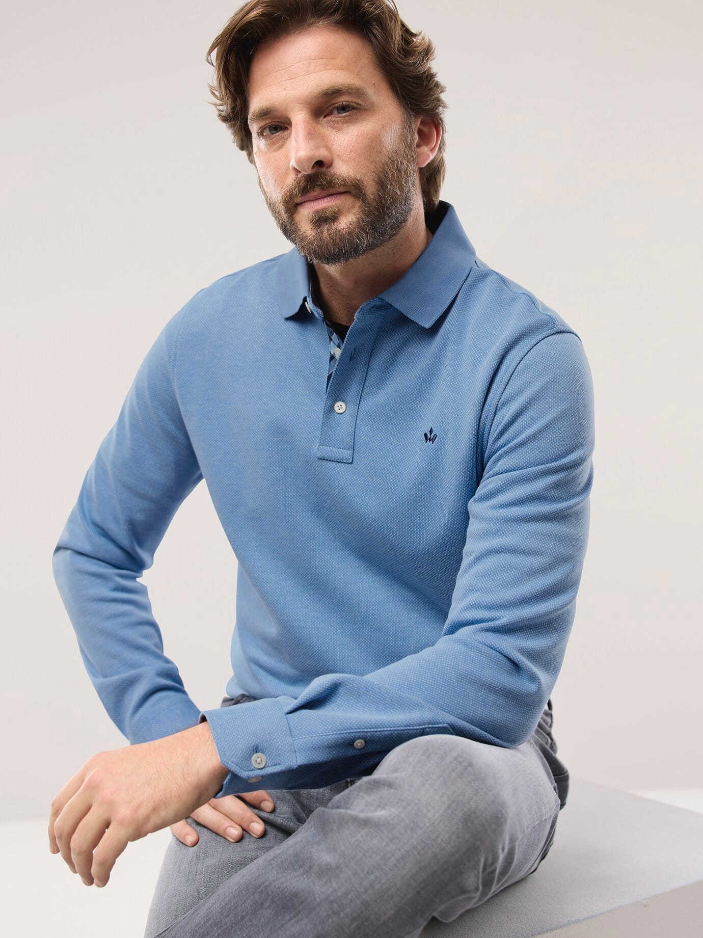 Walbusch Premium Long Sleeve Polo Blue 62/64 2