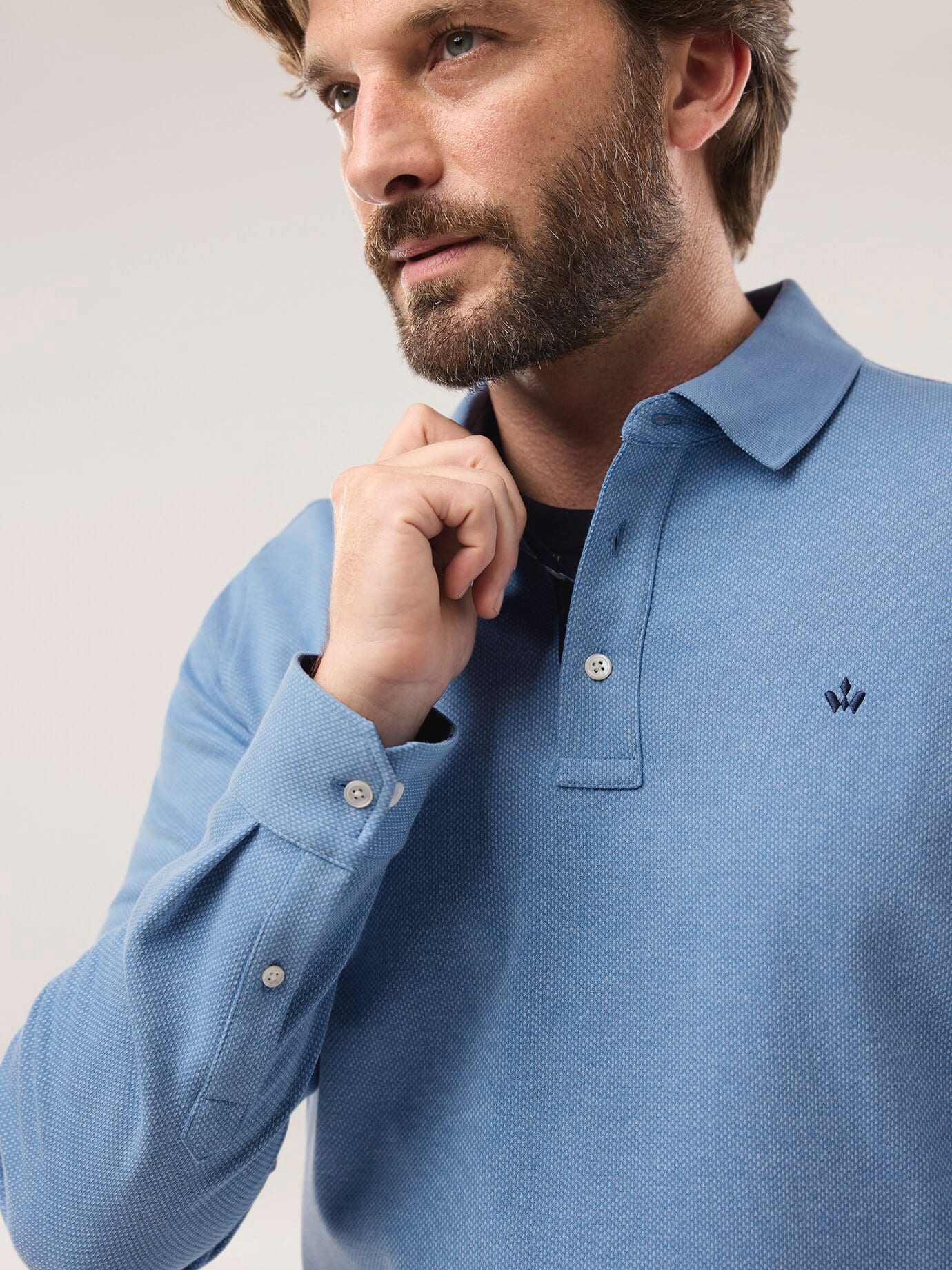 Walbusch Premium Long Sleeve Polo Blue 62/64 4