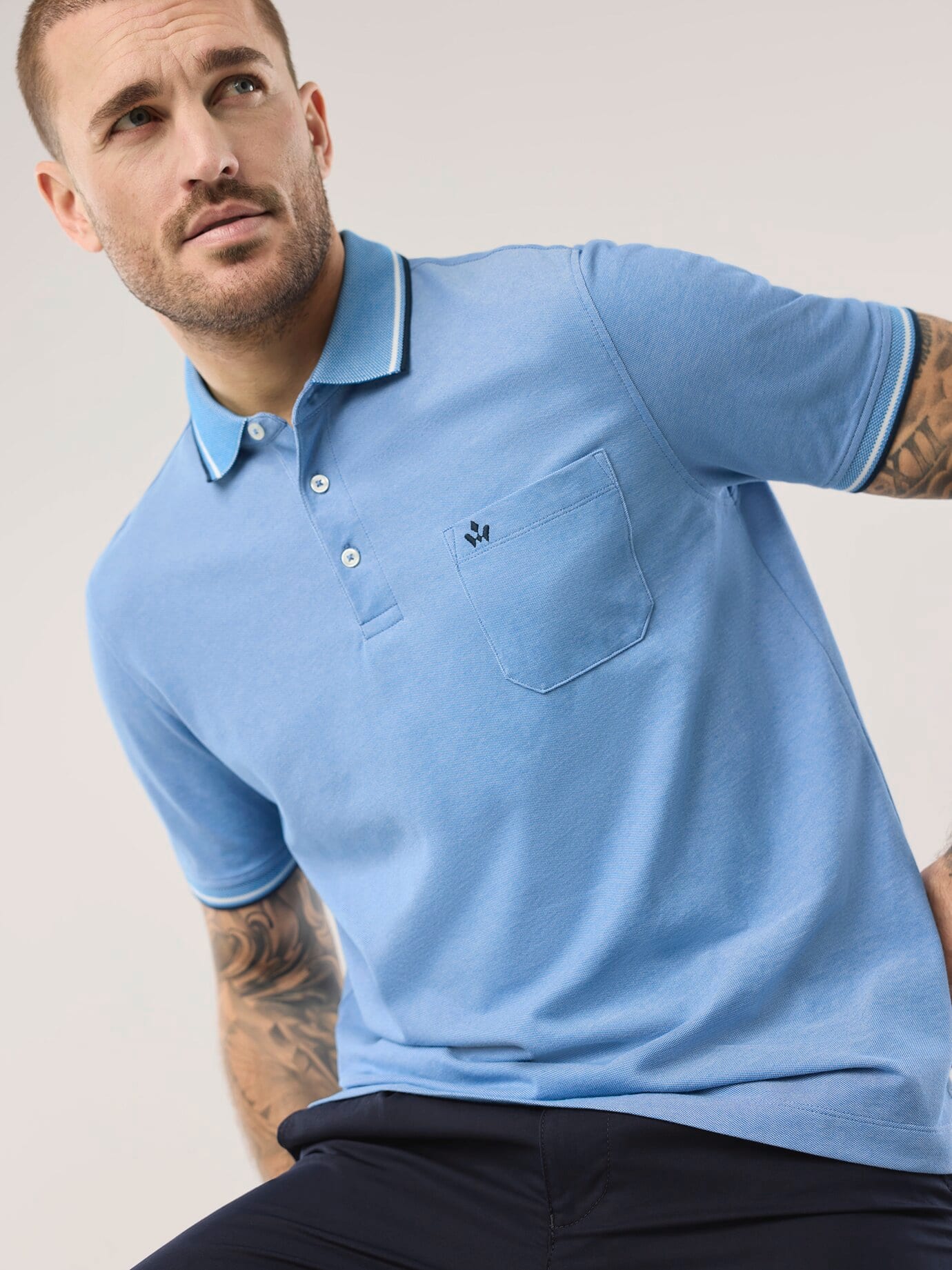 Walbusch Extraglatt Polo Bicolor Blue 50 3
