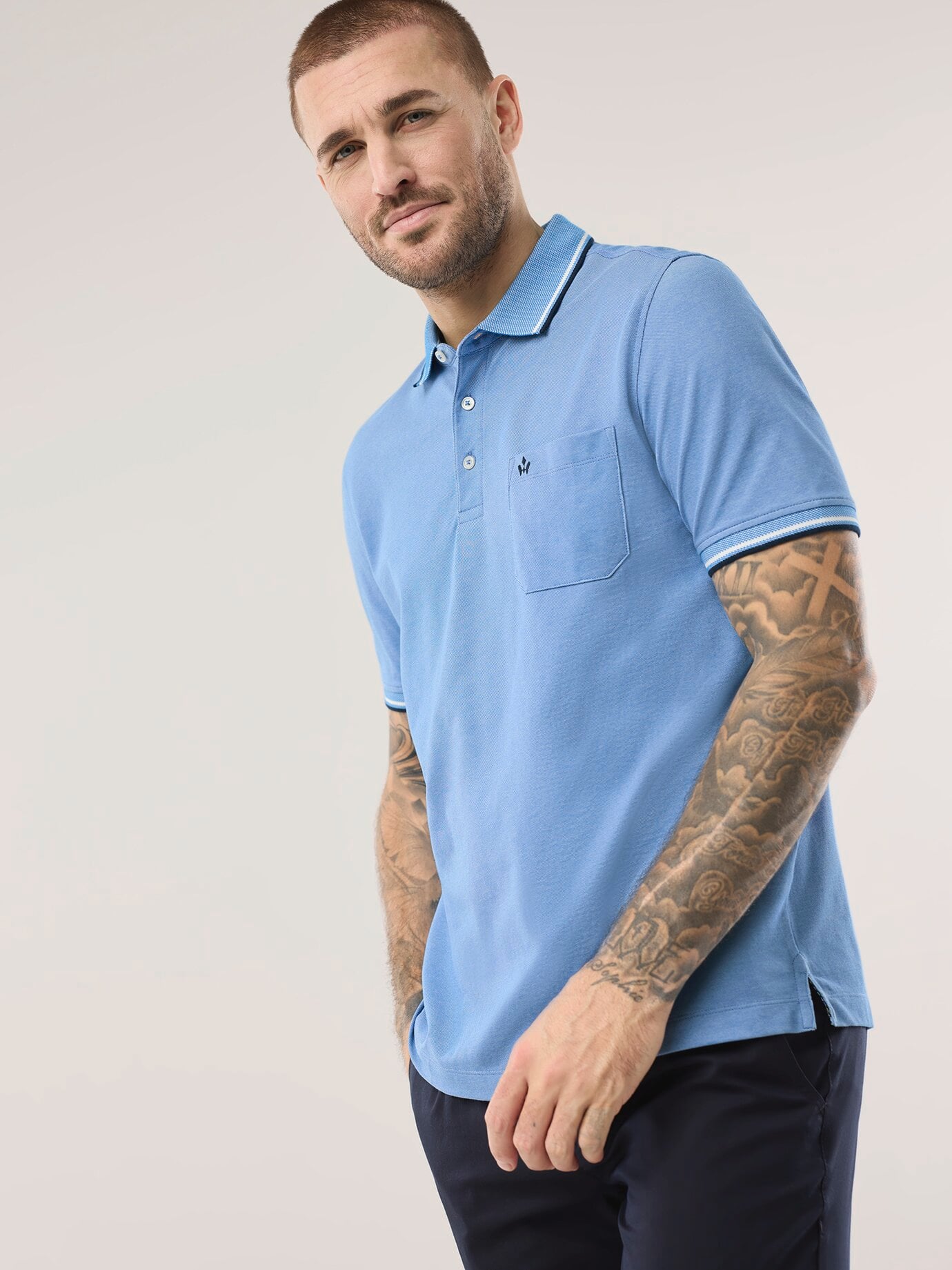 Walbusch Extraglatt Polo Bicolor Blue 50 2