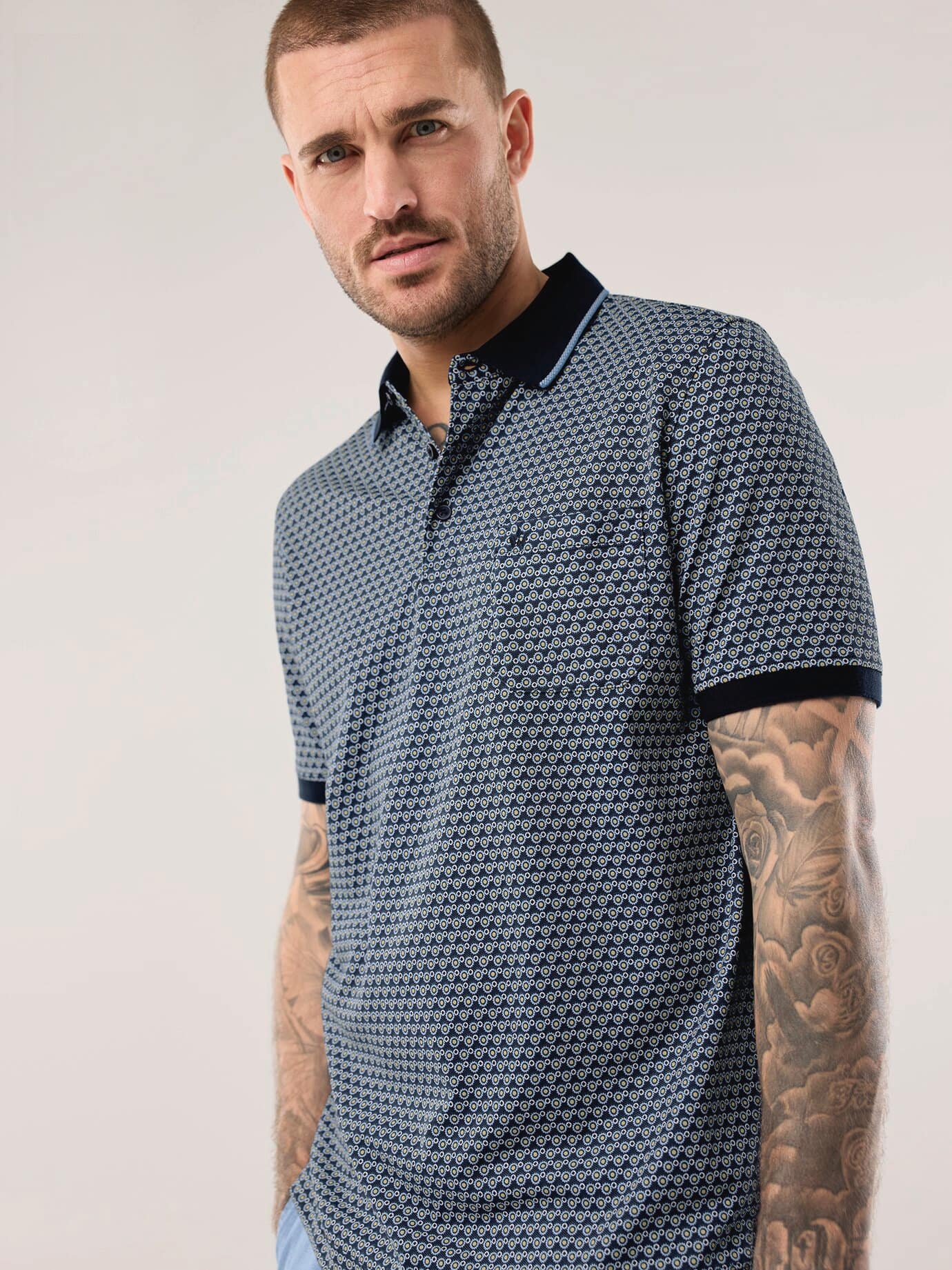 Walbusch Extraglatt Bicolor Polo Blue 48 7