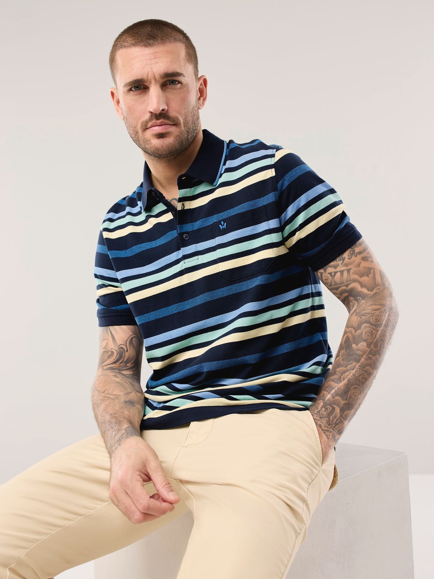 Walbusch Extraglatt Bicolor Polo Blue 48 10