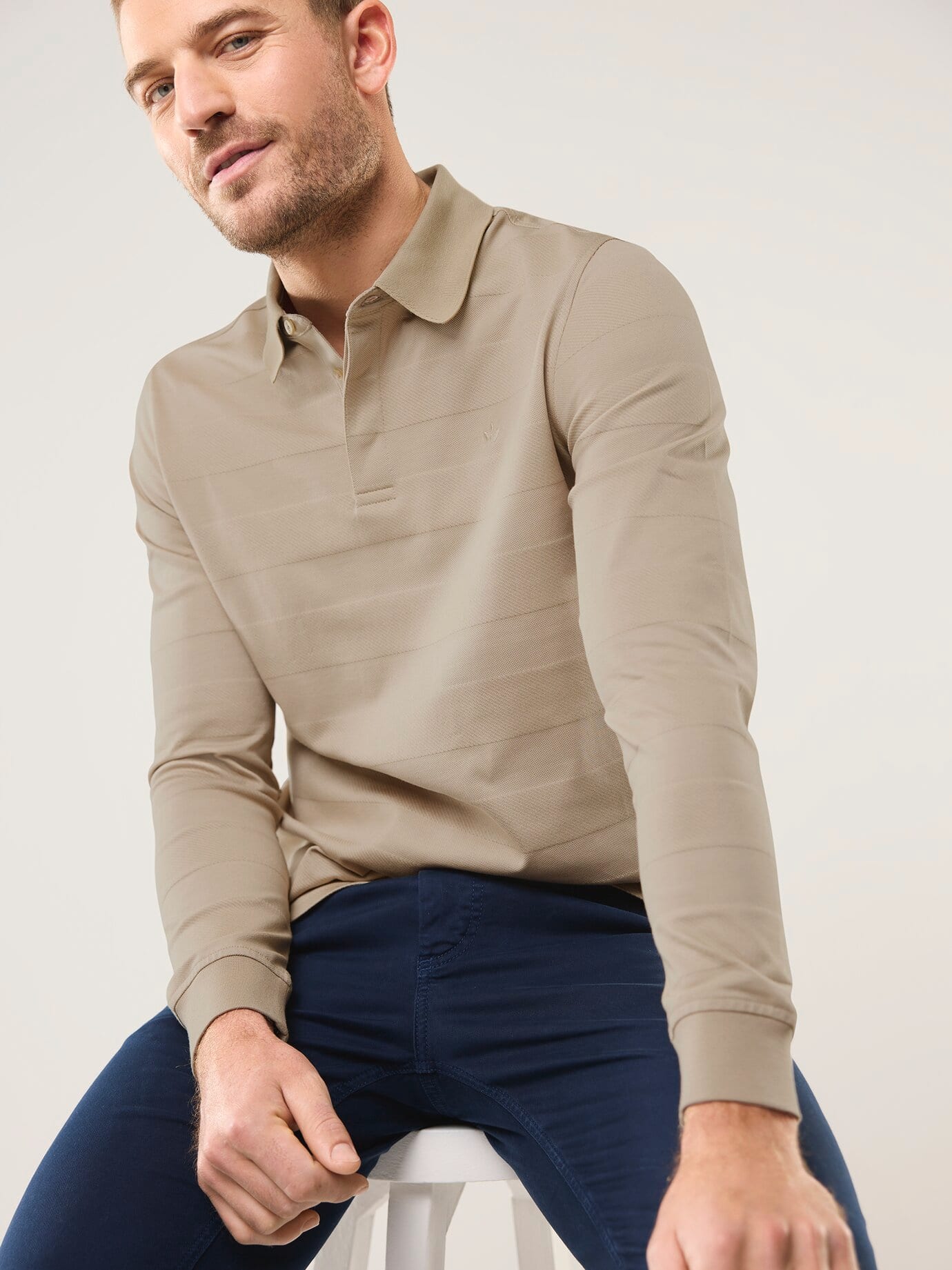 Walbusch Polo Coton Webeffekt Beige 62/64 3