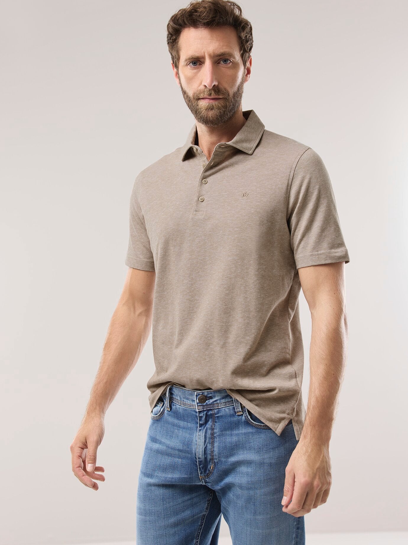 Walbusch Cottolino Hemdenpolo, , Farbe Beige, 62/64, frischer Baumwoll-/Leinenmix konfektionierter Hemdenkragen Herren 3