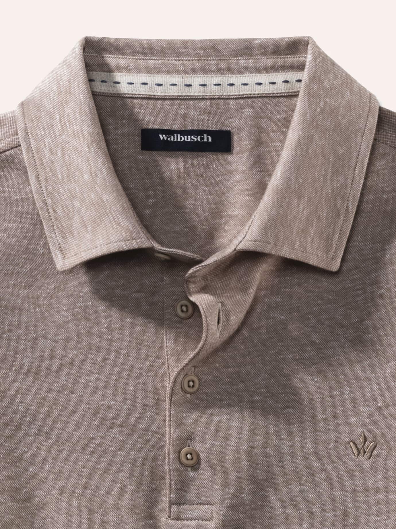Walbusch Cottolino Hemdenpolo, , Farbe Beige, 62/64, frischer Baumwoll-/Leinenmix konfektionierter Hemdenkragen Herren 4