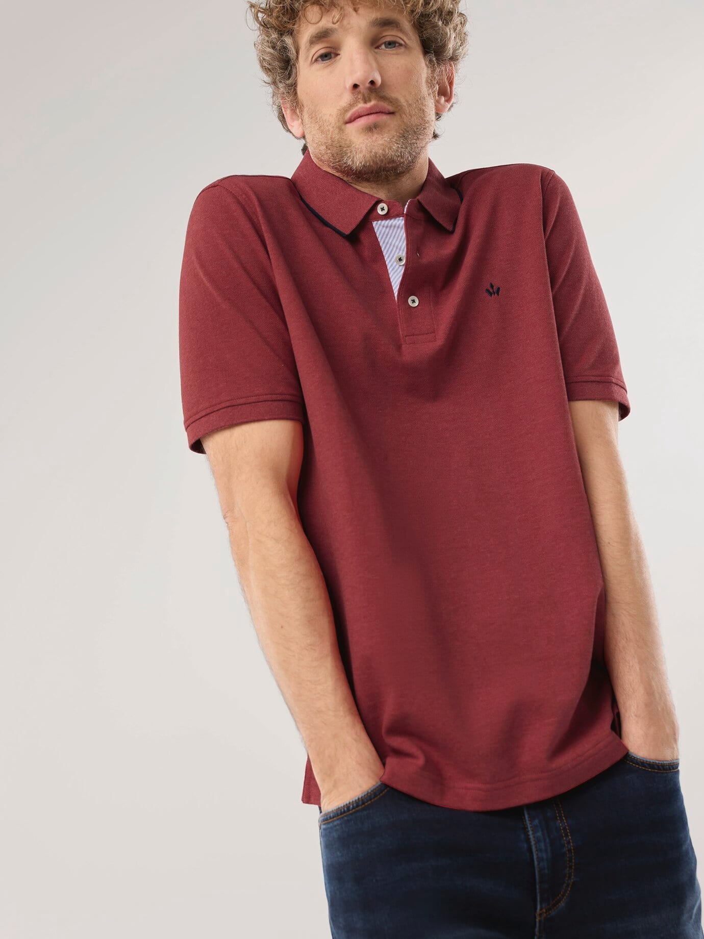 Walbusch Melange Polo, normale Größen, Farbe Rot, 54, atmungsaktive Baumwolle reine Naturfaser Herren 2