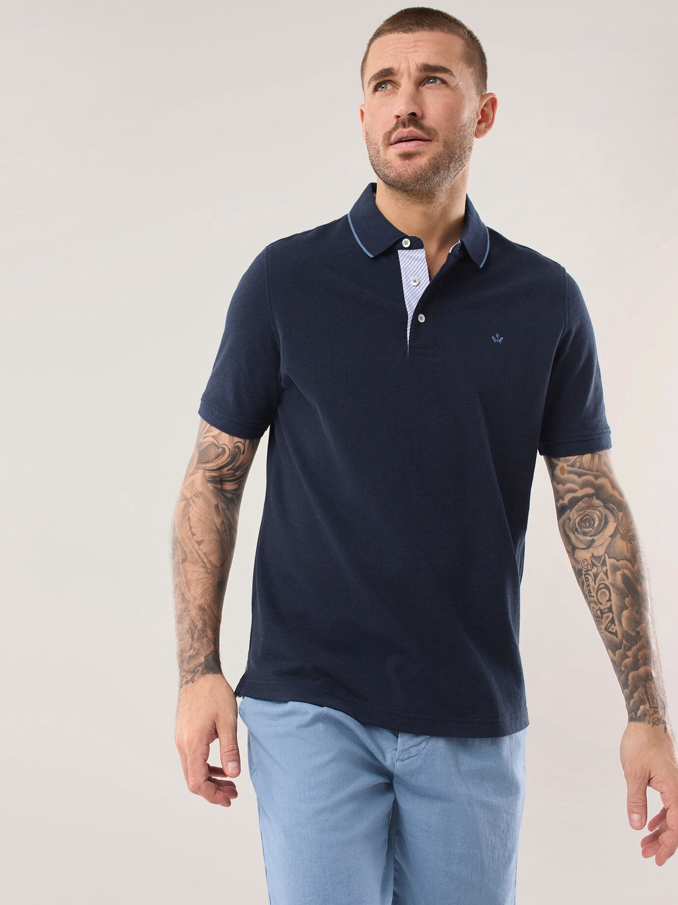 Walbusch Melange Polo Shirt Blue 50 2