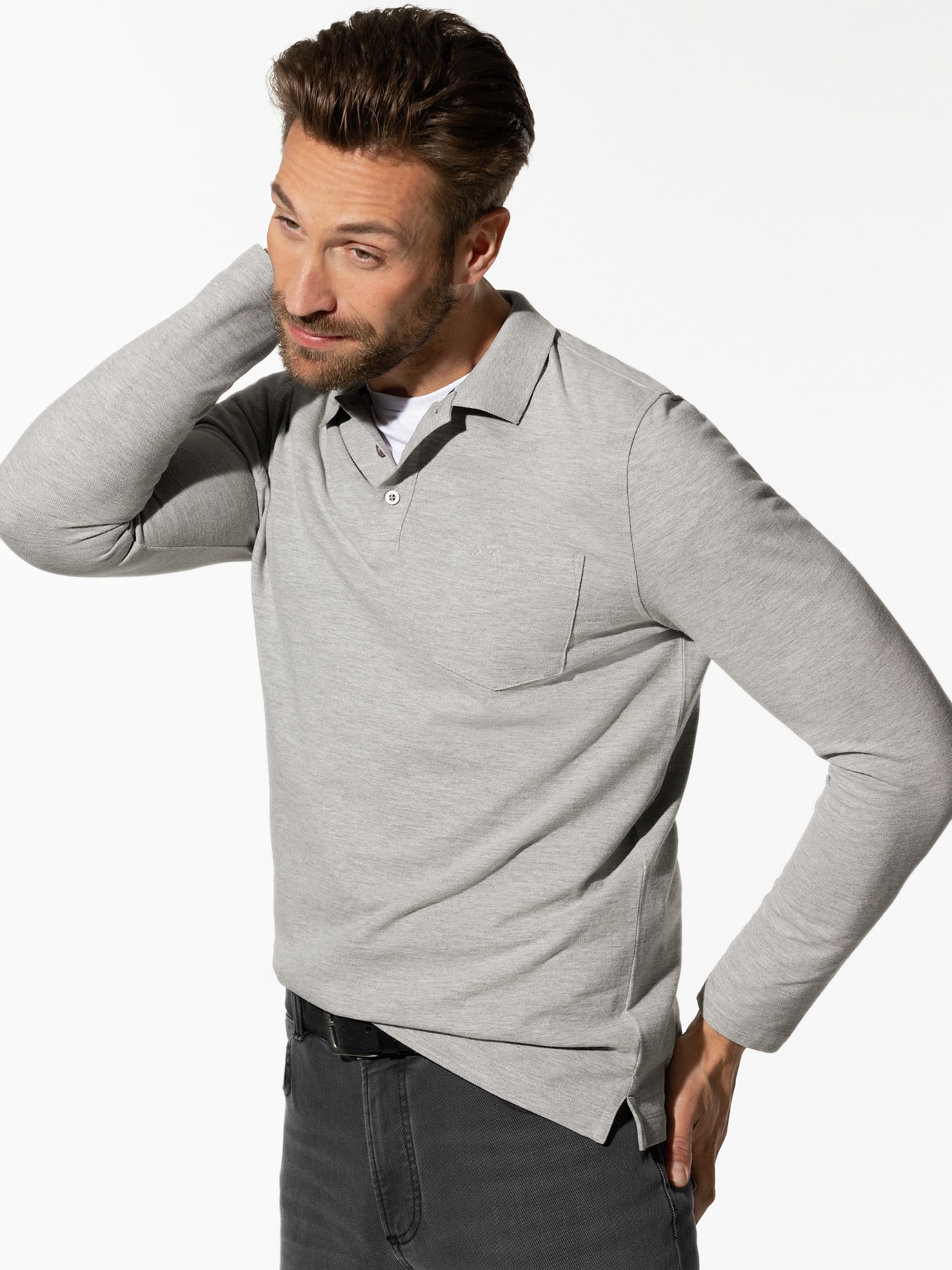 Walbusch Pique Polo Pima Cotton Grey 50 2