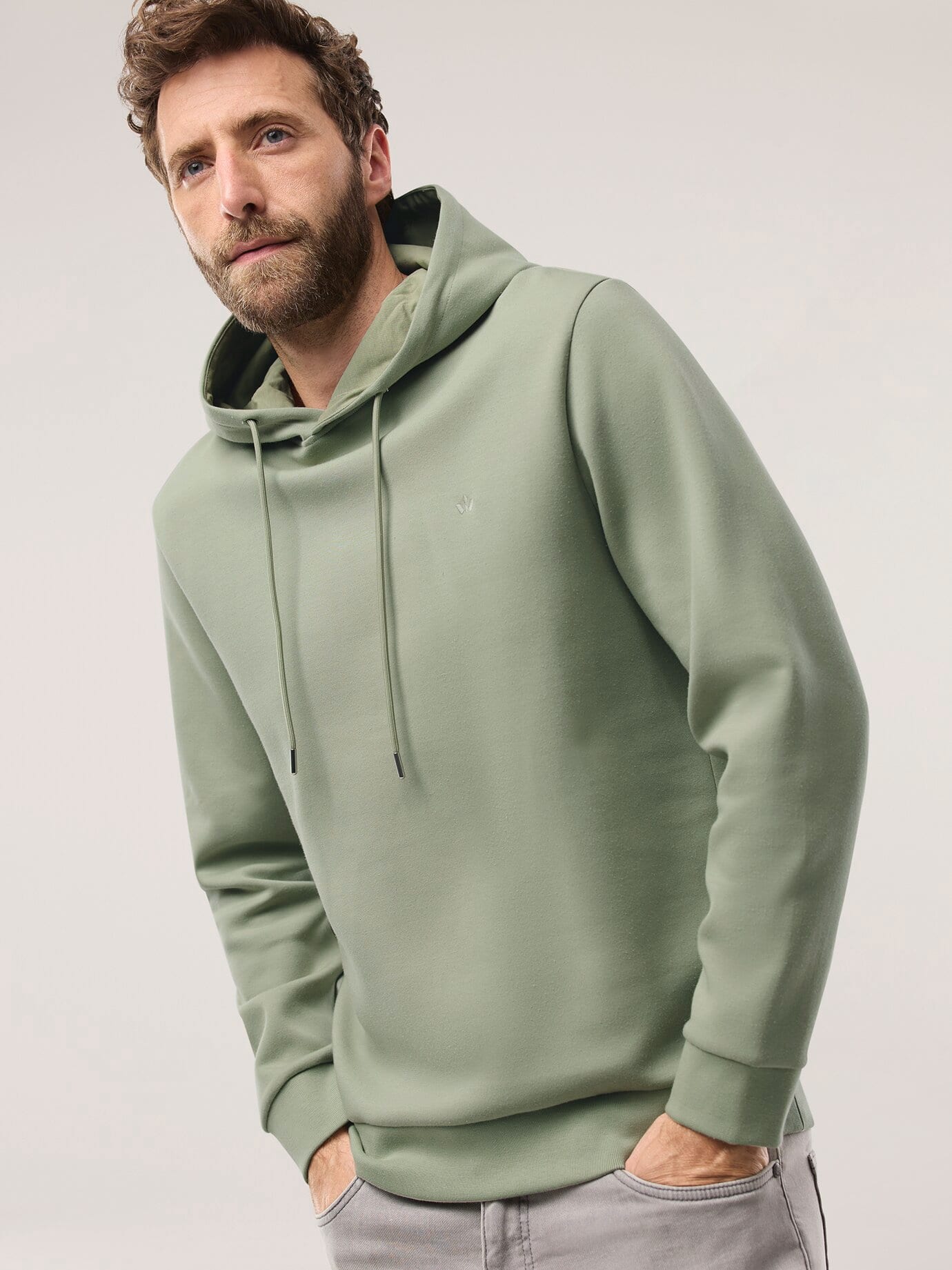 Walbusch Easycare Kapuzen-Sweatshirt, noch offen: Größenlauf, Farbe Grün, 54, weicher Baumwollmix atmungsaktiv Herren 3