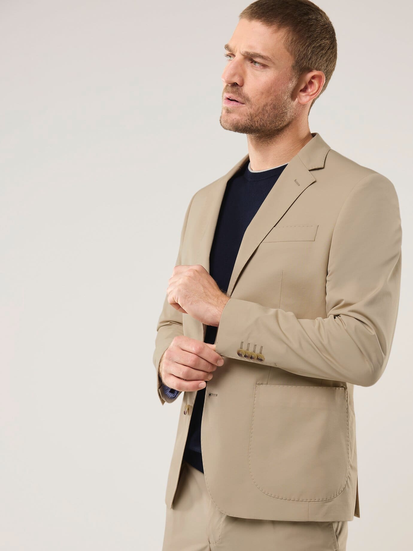 Walbusch Anzug-Sakko aus Baumwollmix, Modern Fit#noch offen: Größenlauf, Farbe Beige, 50, Stoff aus Portugal mit feiner Baumwolle Herren 2