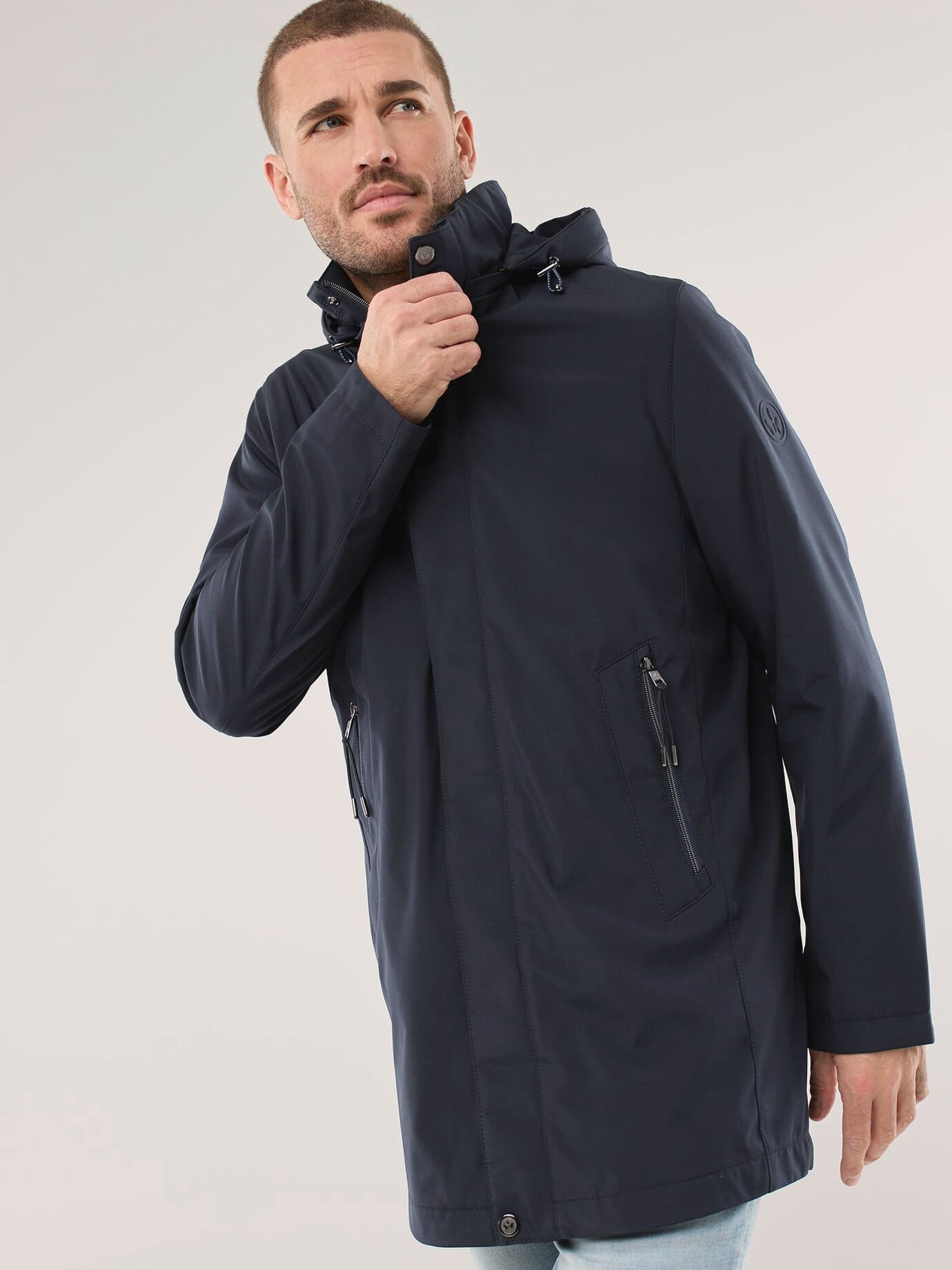 Walbusch Microfaser Langjacke, normale Größen#untersetzte Größen, Farbe Blau, 29, wasserabweisend abnehmbare Kapuze Herren 2