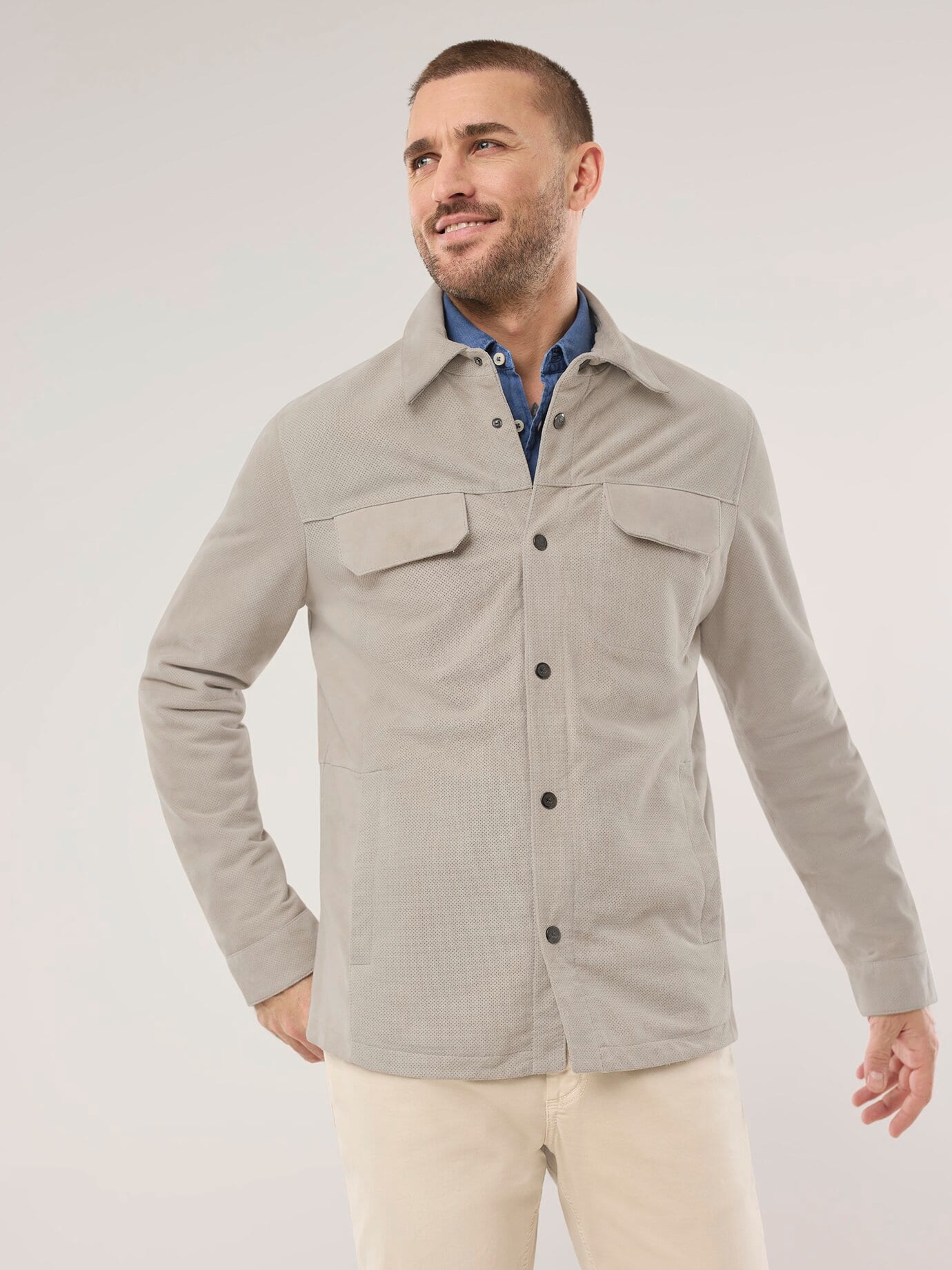 Walbusch Velourslederhemdjacke, normale Größen, Farbe Beige, 58, geschmeidiges feines Ziegenvelours feine Klimaporen Herren 2