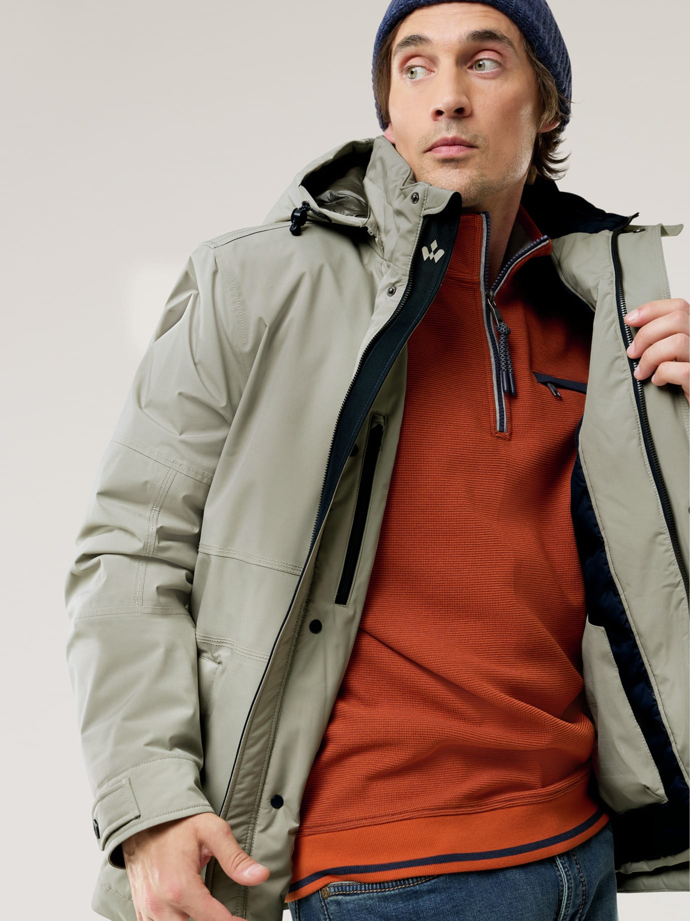 Walbusch Aquastop Wetterjacke, normale Größen#untersetzte Größen, Farbe Beige, 27, garantiert wasser- und winddicht mit Sorona-Wattierung Herren 3