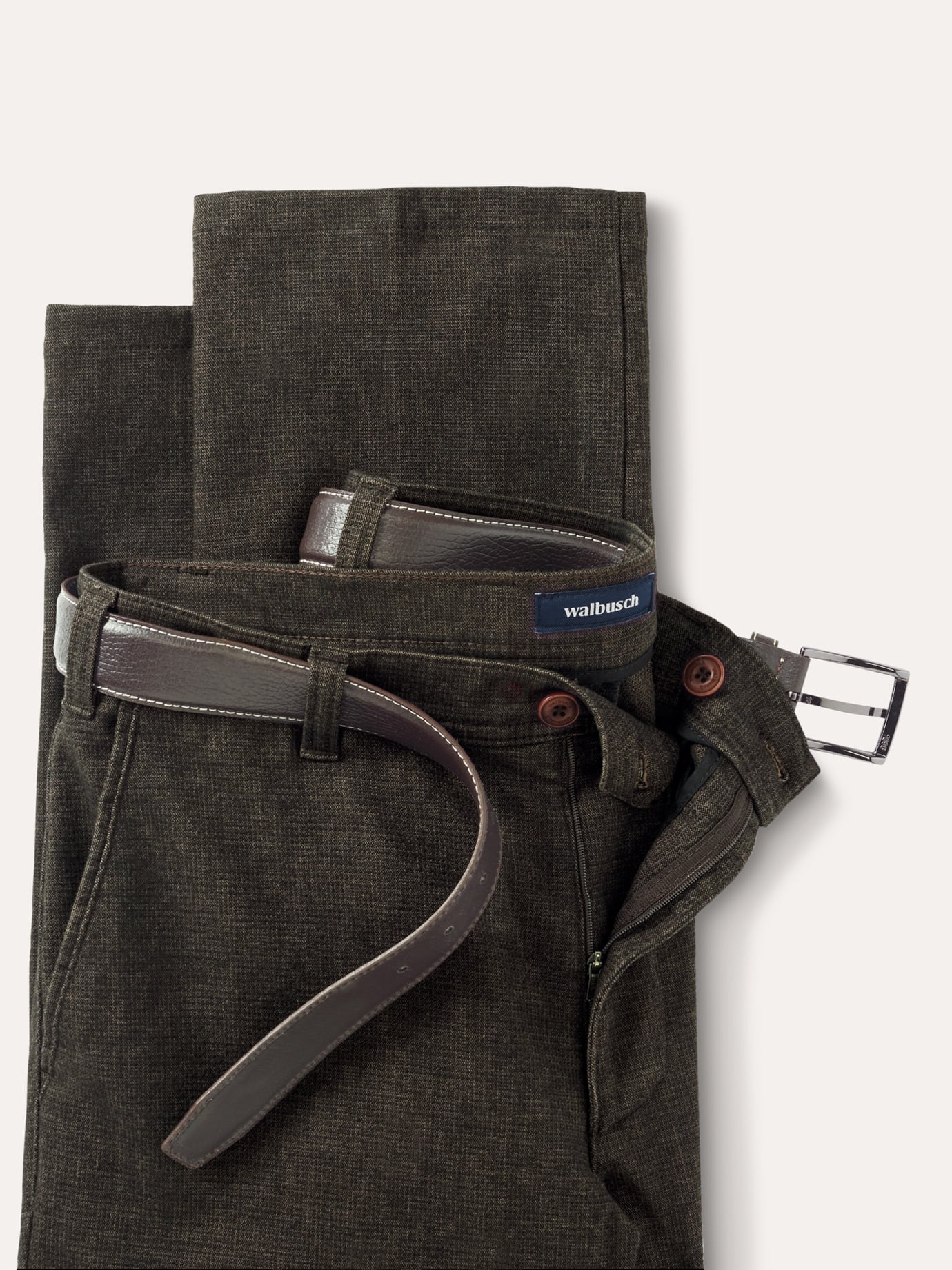Walbusch Belt-Chino Wool-Look Cotton Blend Brown 62 4