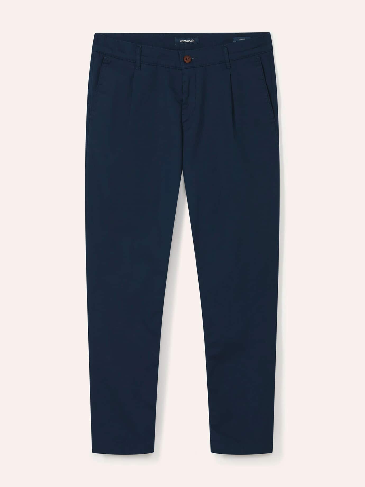 Bundfalten-Chino Feinstruktur, Modern Fit#normale Größen#schlanke Größen#untersetzte Größen, Farbe Blau, 102, feiner Baumwollmix elastisch Herre