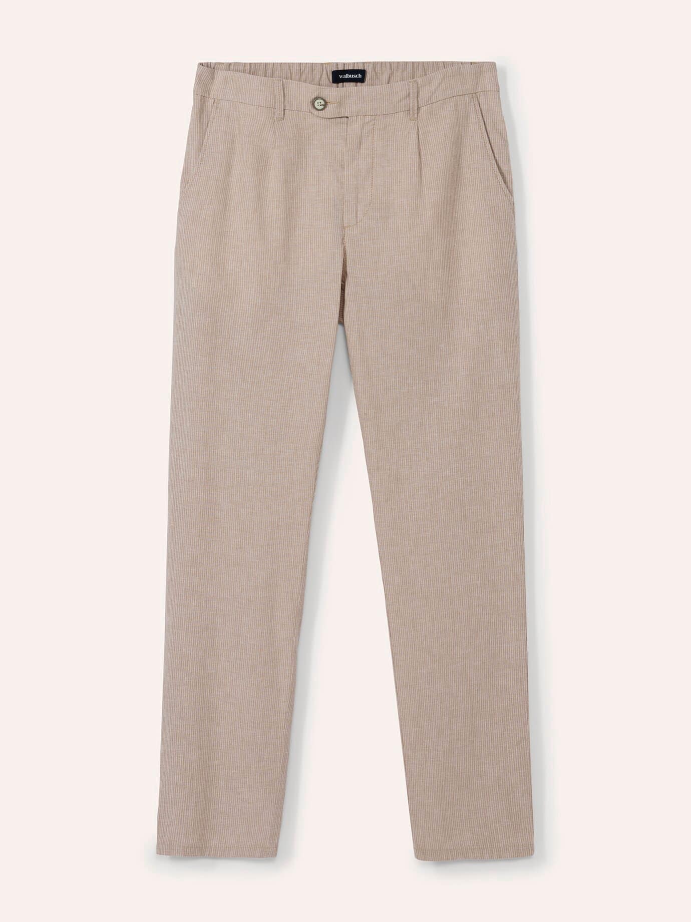 Walbusch Wohlfühl Leinen-Hose, Modern Fit#normale Größen#untersetzte Größen, Farbe Beige, 27, weiche Leinenmischung Comfort-Bund (8 cm dehnbar) Herren