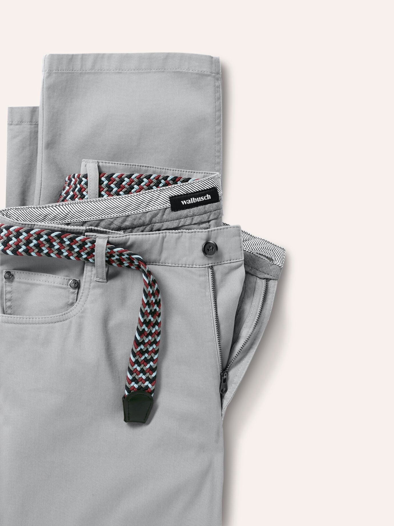 Walbusch Extraglatt-Stretchbund Five Pocket, Regular Fit#normale Größen#schlanke Größen#untersetzte Größen, Farbe Grau, 32, inklusive passendem Gürtel mit Hemdenstopper Herren 4