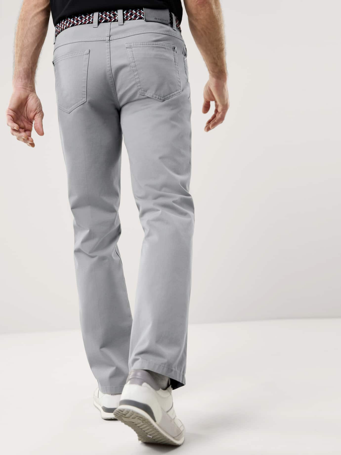 Walbusch Extraglatt-Stretchbund Five Pocket, Regular Fit#normale Größen#schlanke Größen#untersetzte Größen, Farbe Grau, 32, inklusive passendem Gürtel mit Hemdenstopper Herren 3