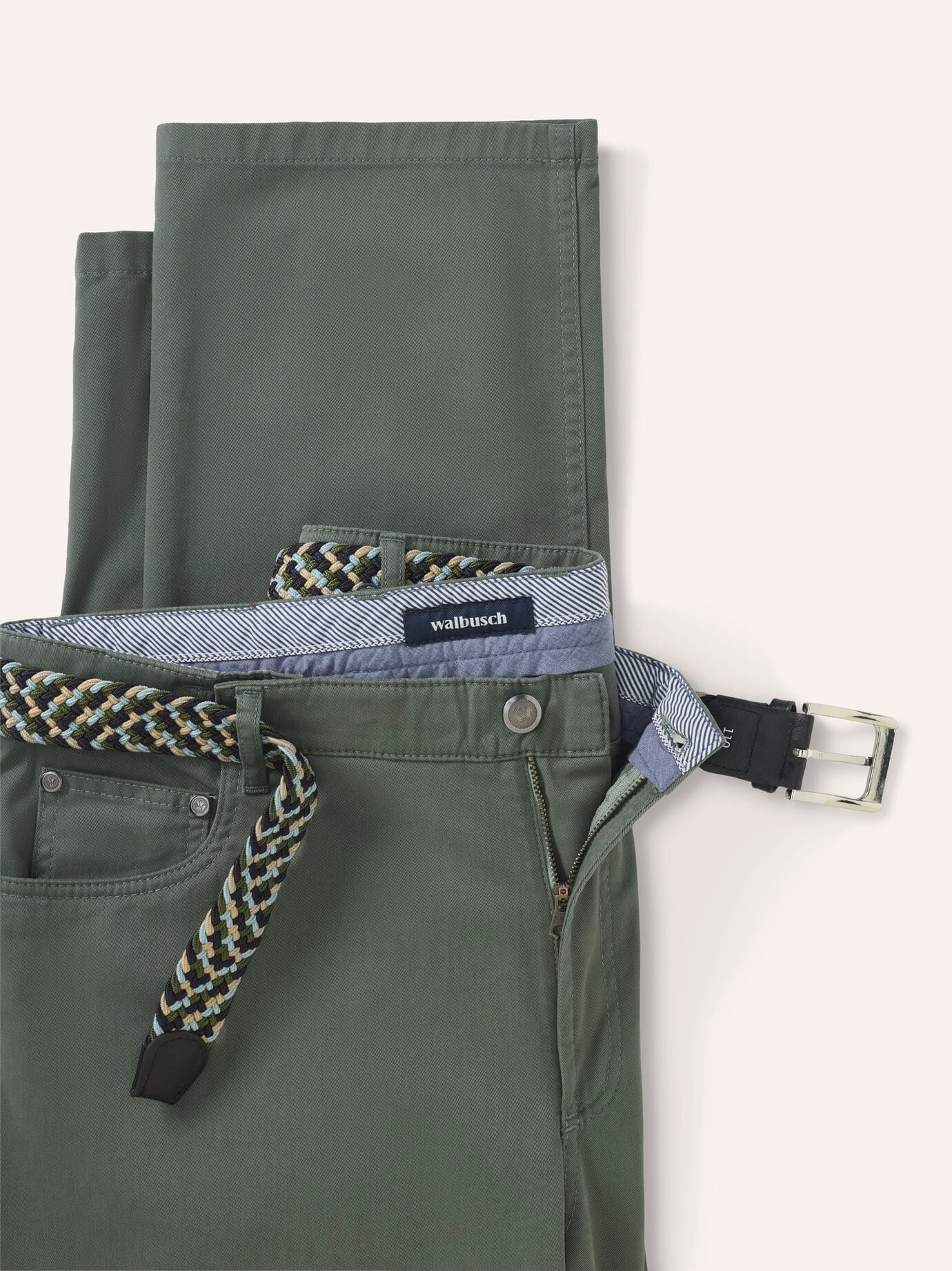 Walbusch Extraglatt-Stretchbund Five Pocket, Regular Fit#normale Größen#schlanke Größen#untersetzte Größen, Farbe Grün, 62, inklusive passendem Gürtel mit Hemdenstopper Herren 4