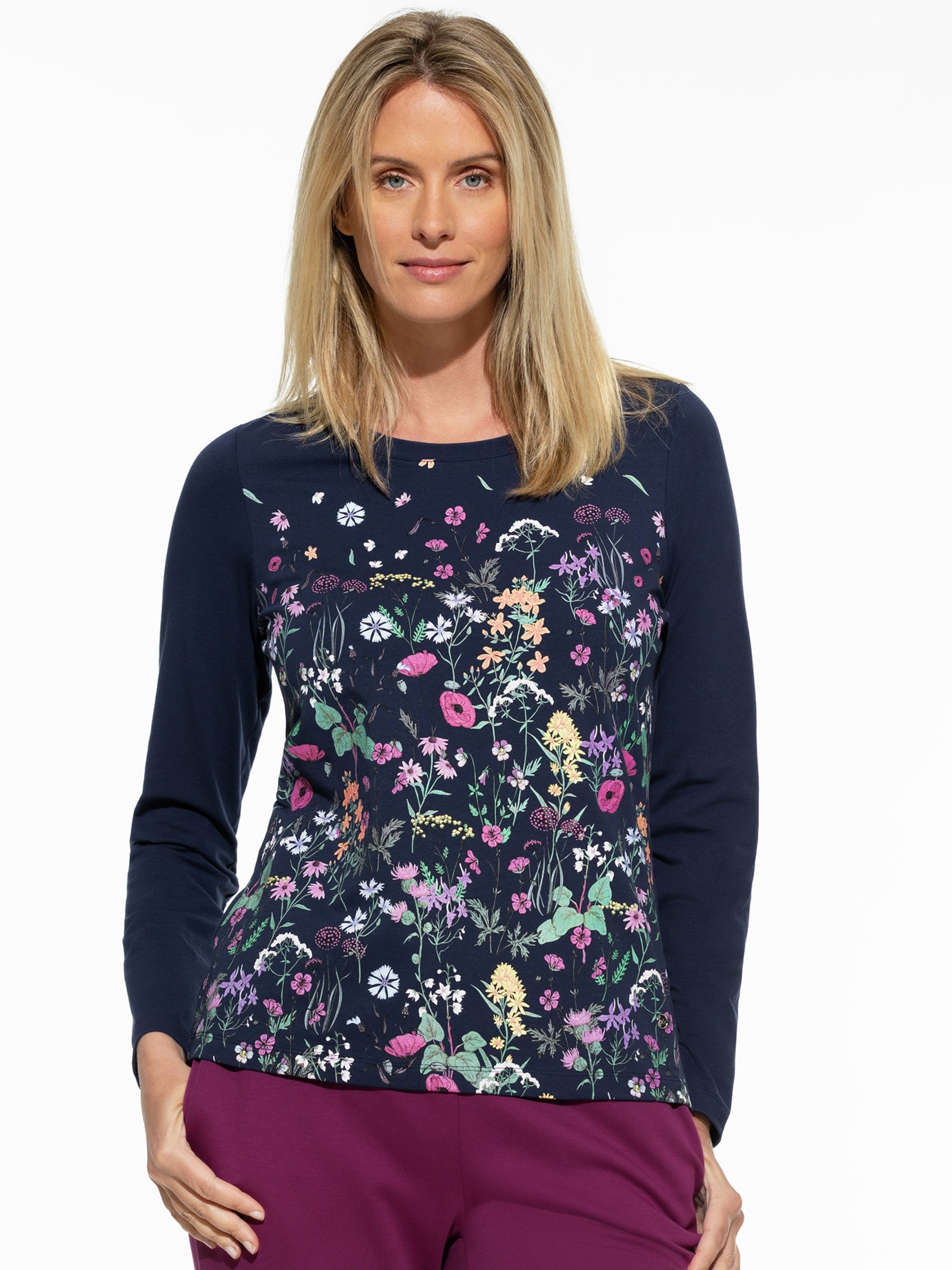Baumwollshirt Blumenwiese Marine