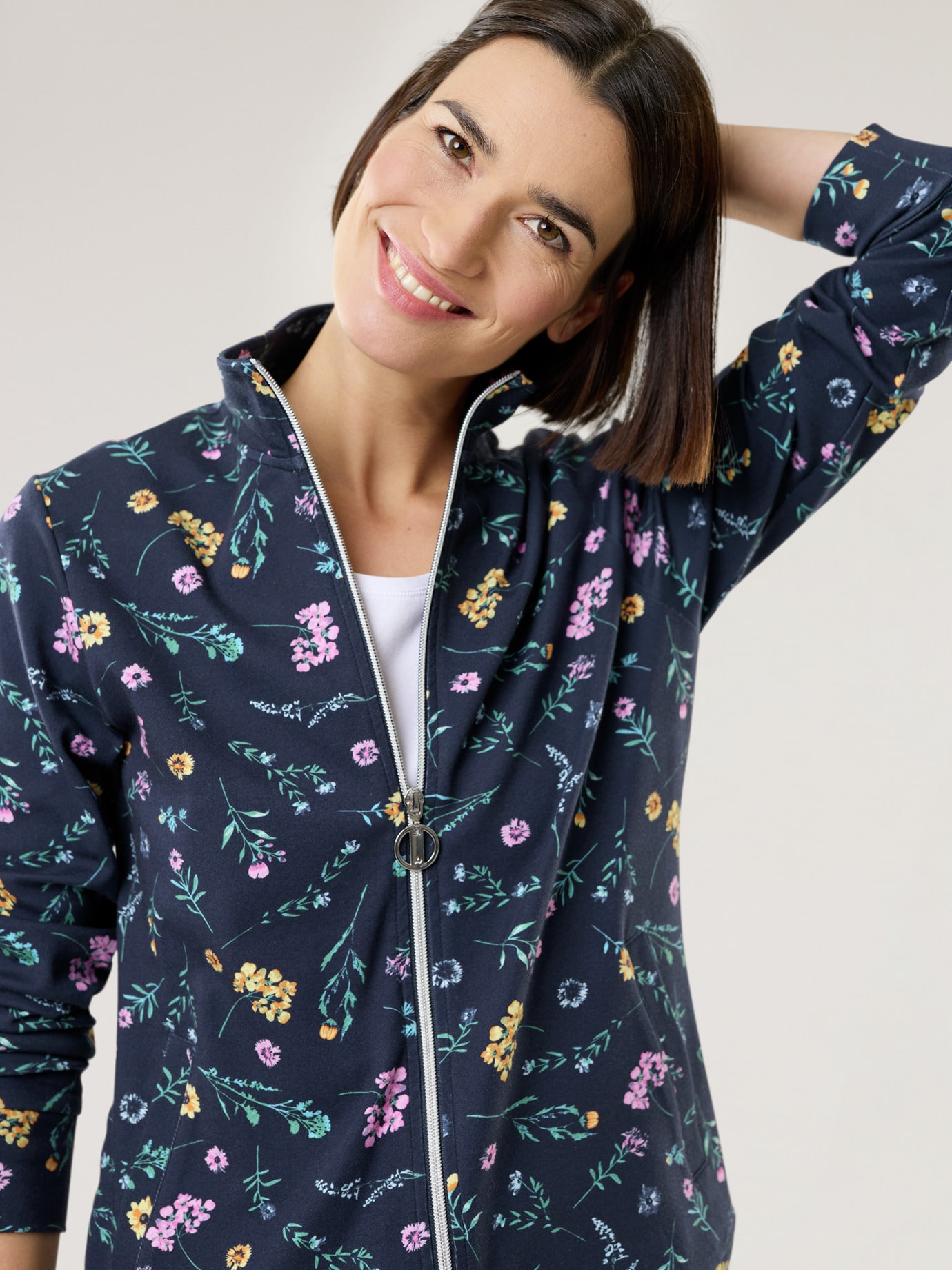 Baumwollstretch Jacke Gartenblume Blau